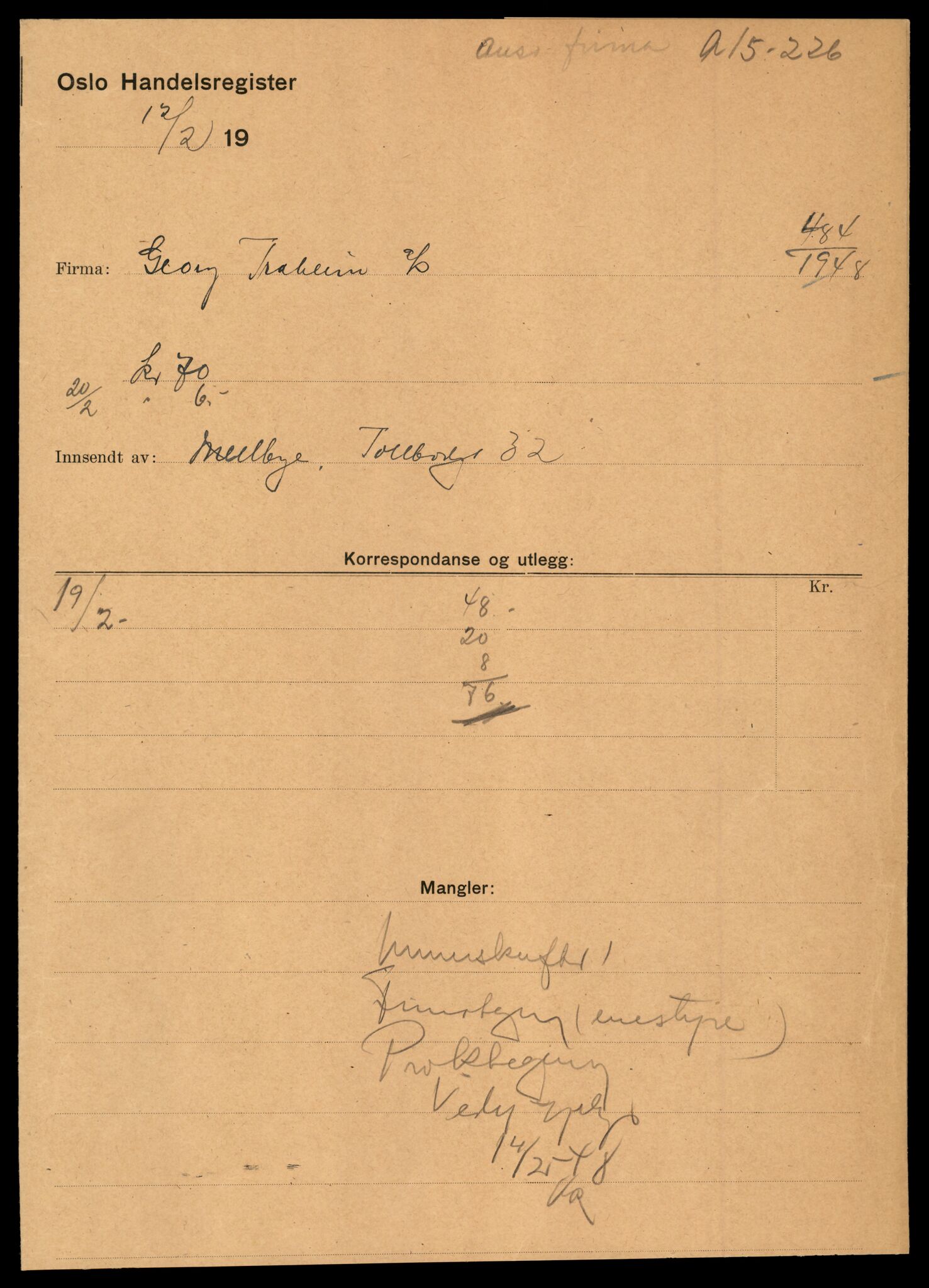 Oslo byfogd, Handelsregisteret, SAT/A-10867/G/Gc/Gca/L0271: Ikke konverterte foretak, Geo-Gfl, 1890-1990, p. 3