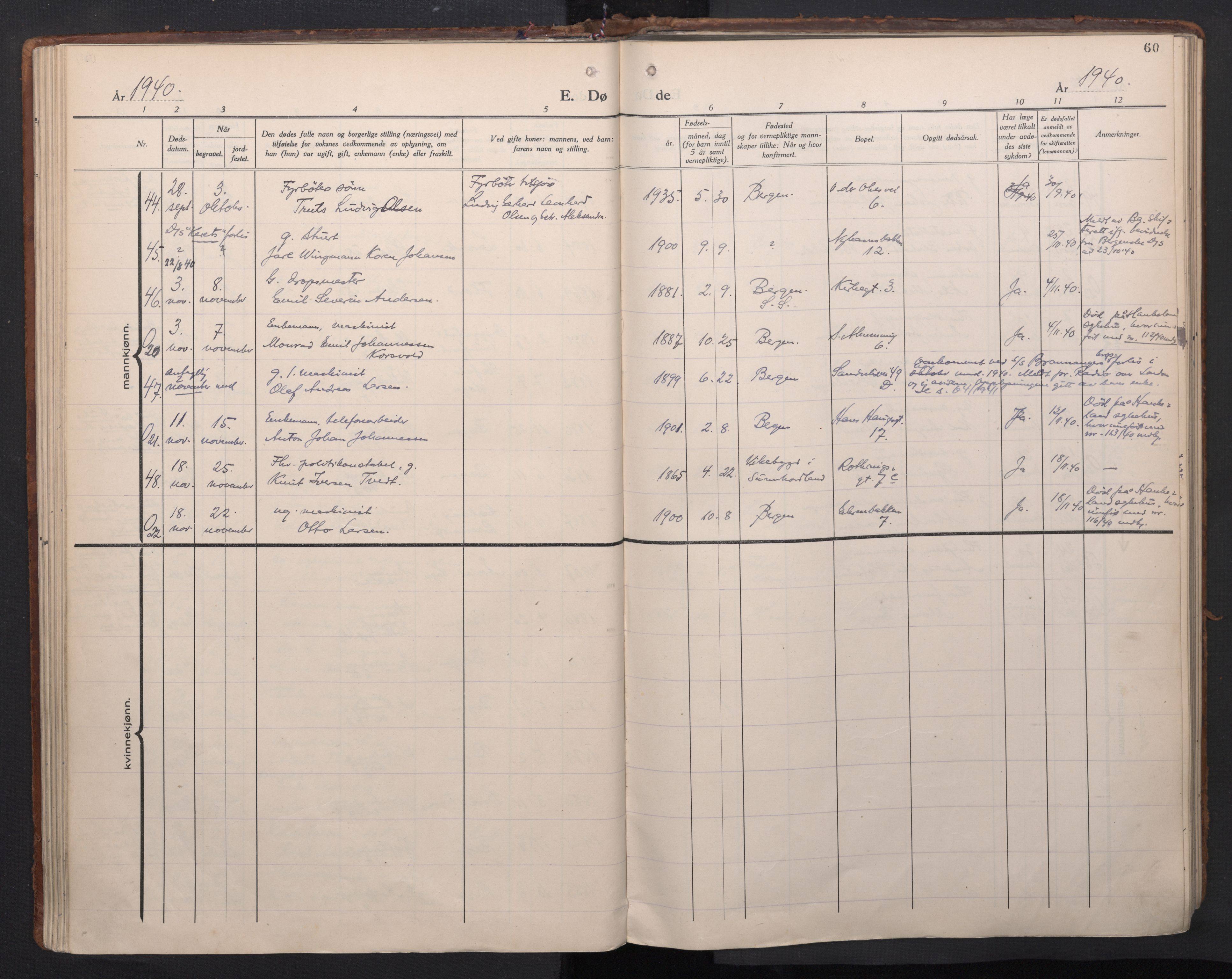 Sandviken Sokneprestembete, AV/SAB-A-77601/H/Ha/L0020: Parish register (official) no. E 3, 1933-1962, p. 60