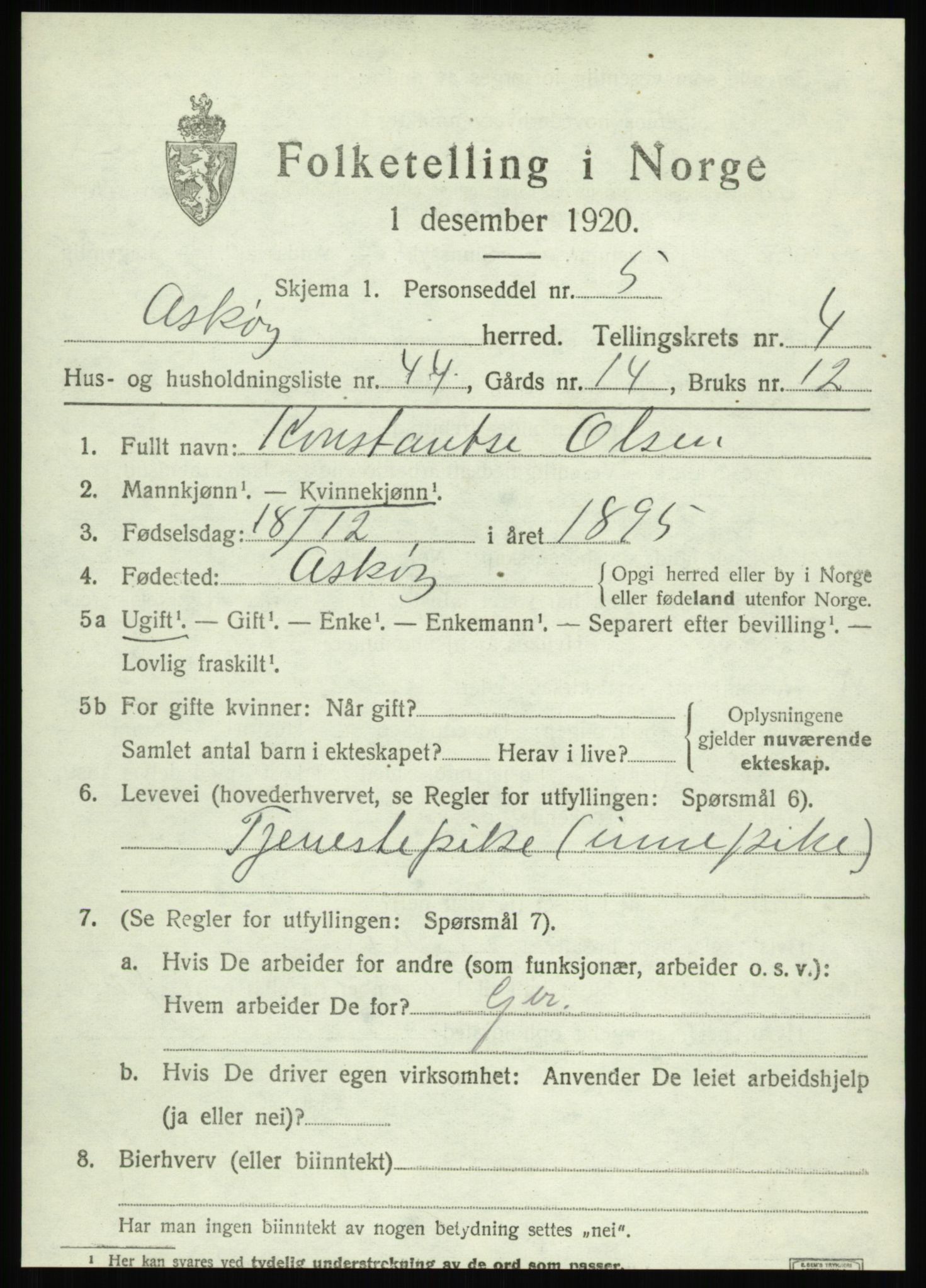 SAB, 1920 census for Askøy, 1920, p. 8170