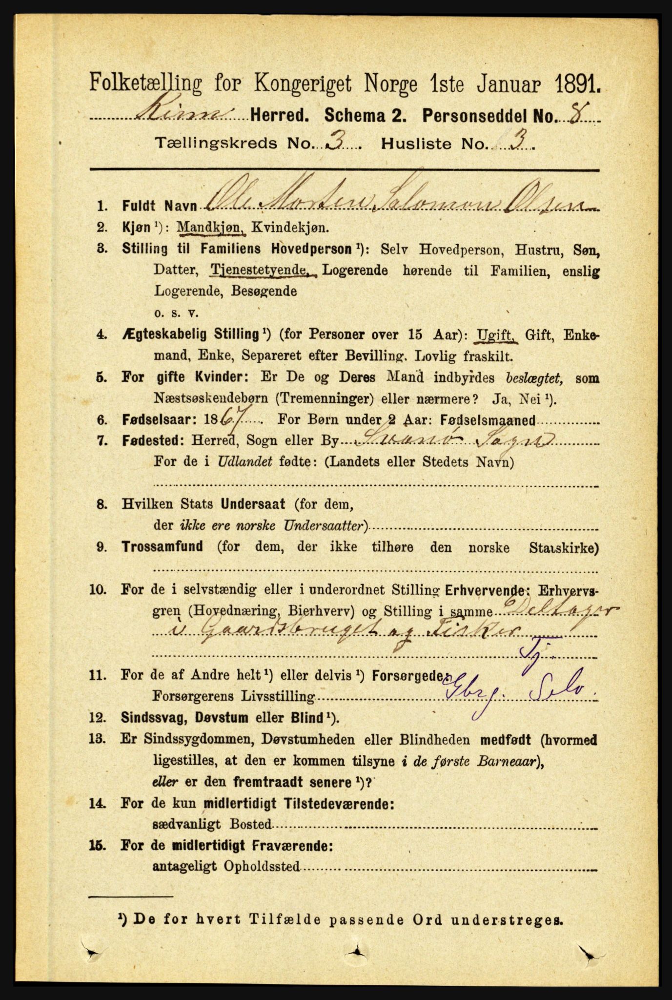 RA, 1891 census for 1437 Kinn, 1891, p. 963