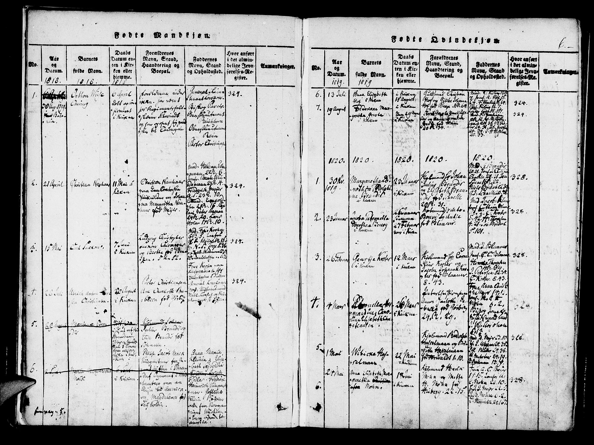 Mariakirken Sokneprestembete, SAB/A-76901/H/Haa/L0005: Parish register (official) no. A 5, 1815-1845, p. 6