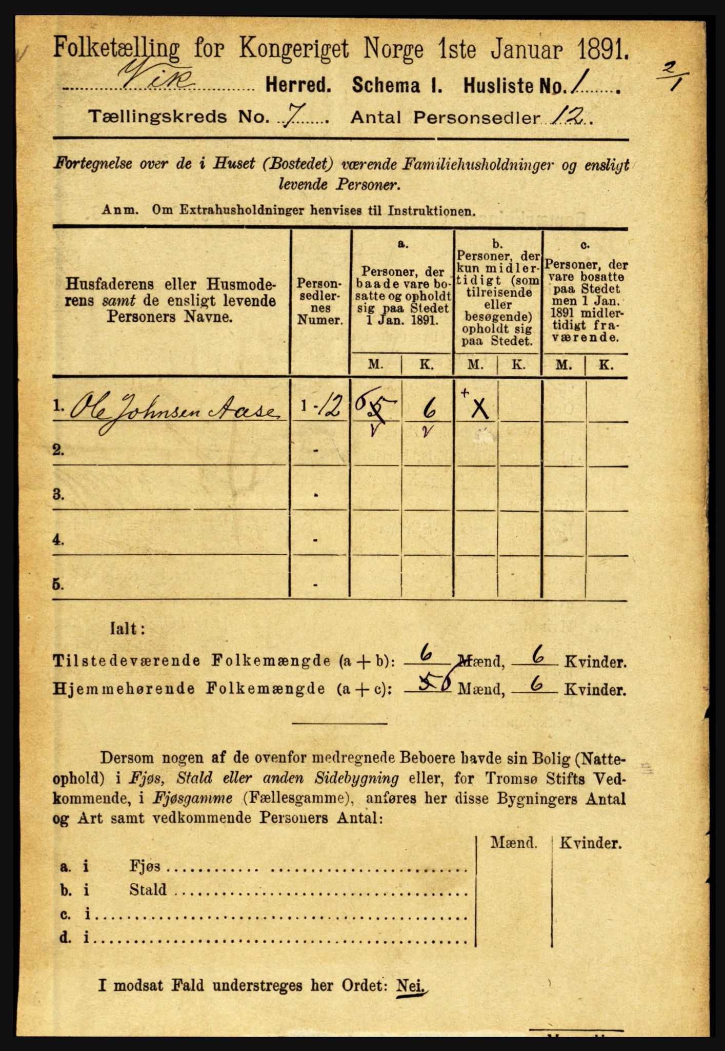 RA, 1891 census for 1417 Vik, 1891, p. 3167