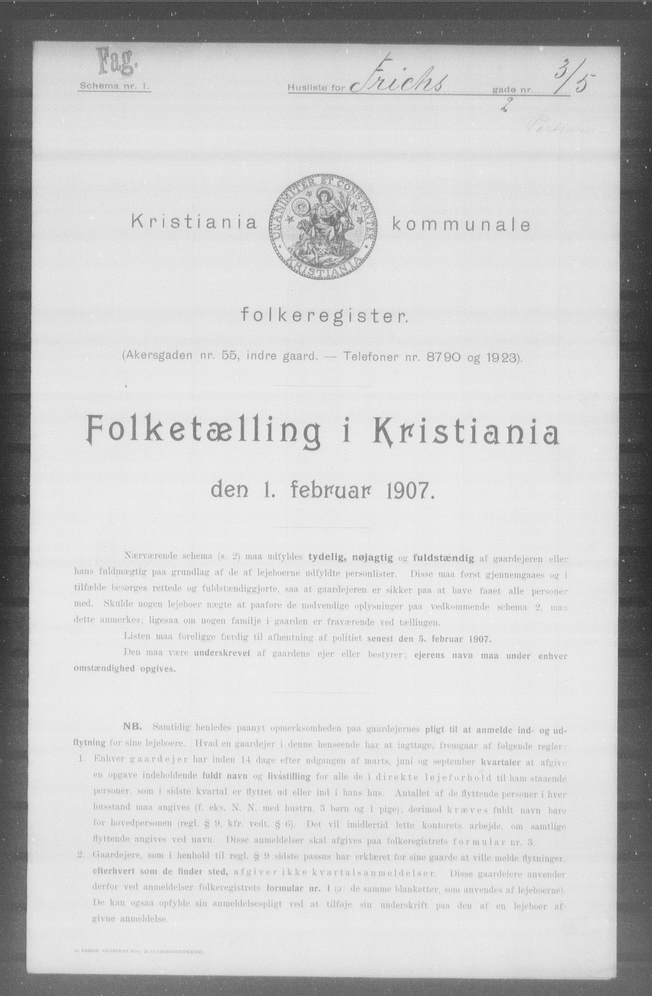 OBA, Municipal Census 1907 for Kristiania, 1907, p. 13580