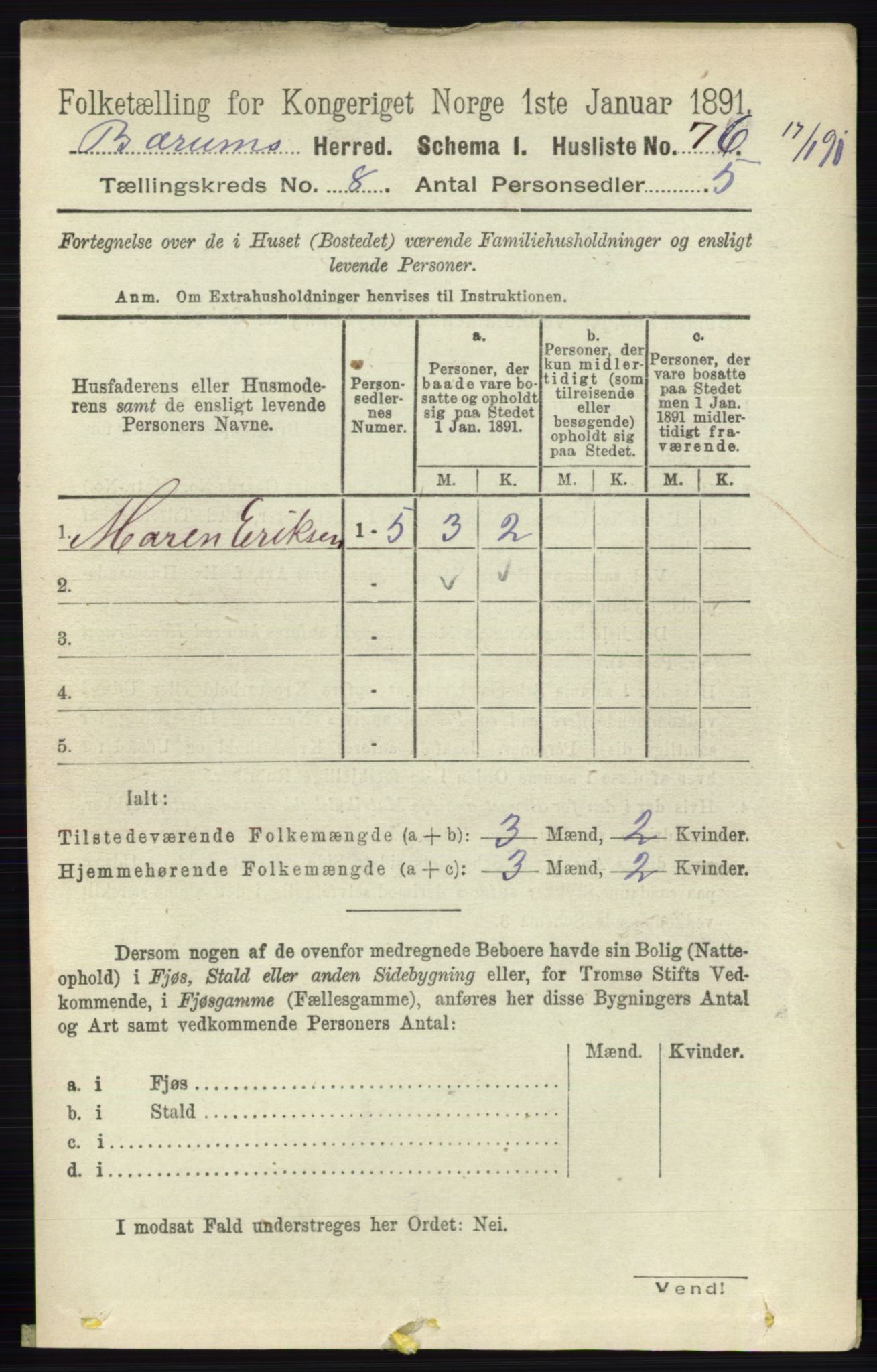 RA, 1891 census for 0219 Bærum, 1891, p. 4525