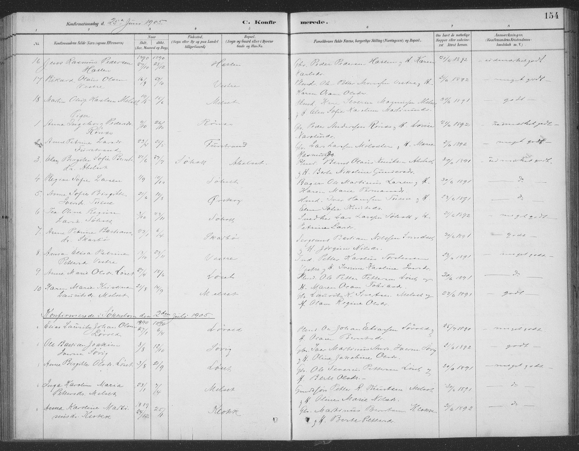 Ministerialprotokoller, klokkerbøker og fødselsregistre - Møre og Romsdal, AV/SAT-A-1454/522/L0316: Parish register (official) no. 522A11, 1890-1911, p. 154