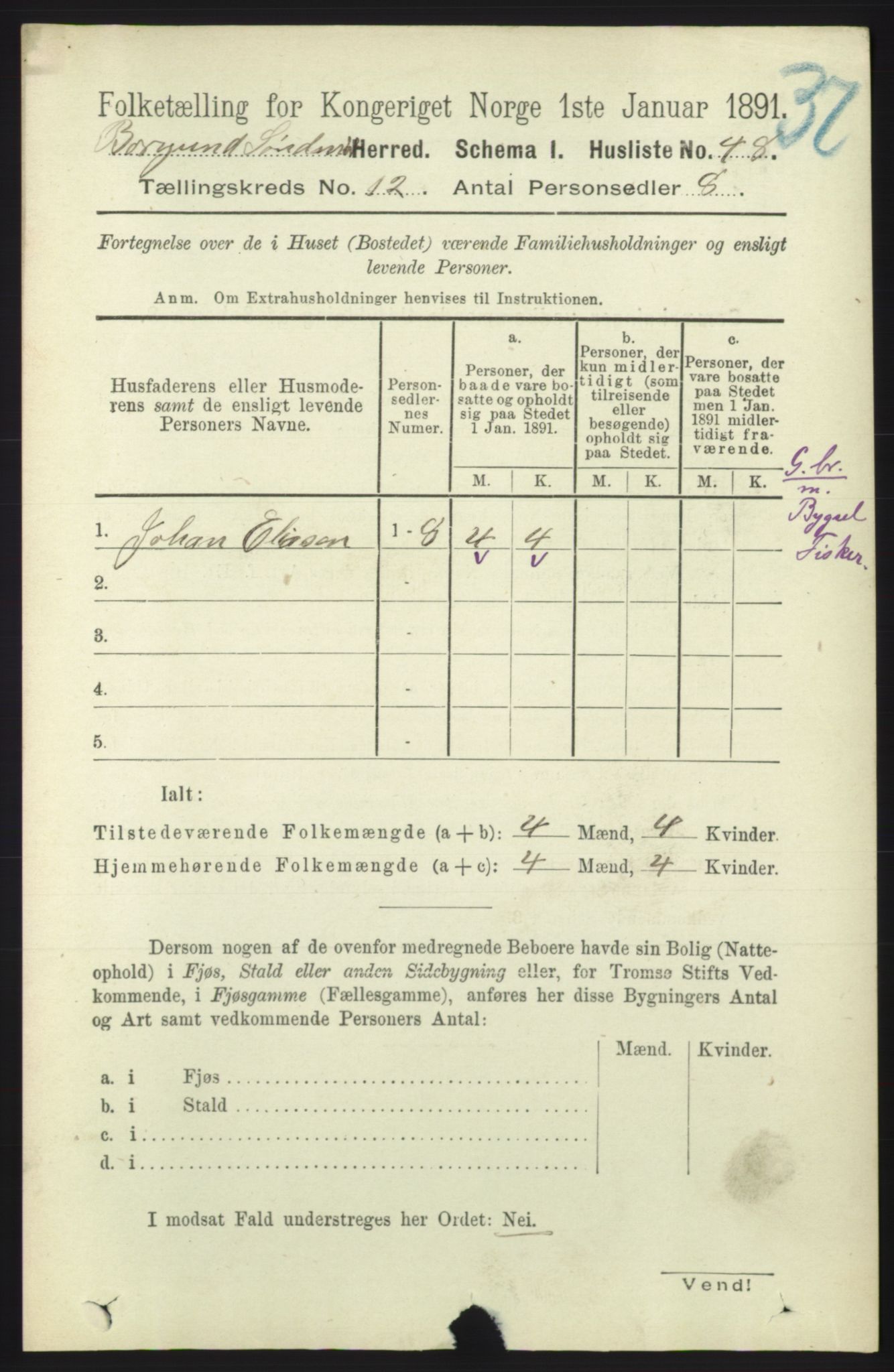 RA, 1891 census for 1531 Borgund, 1891, p. 3187