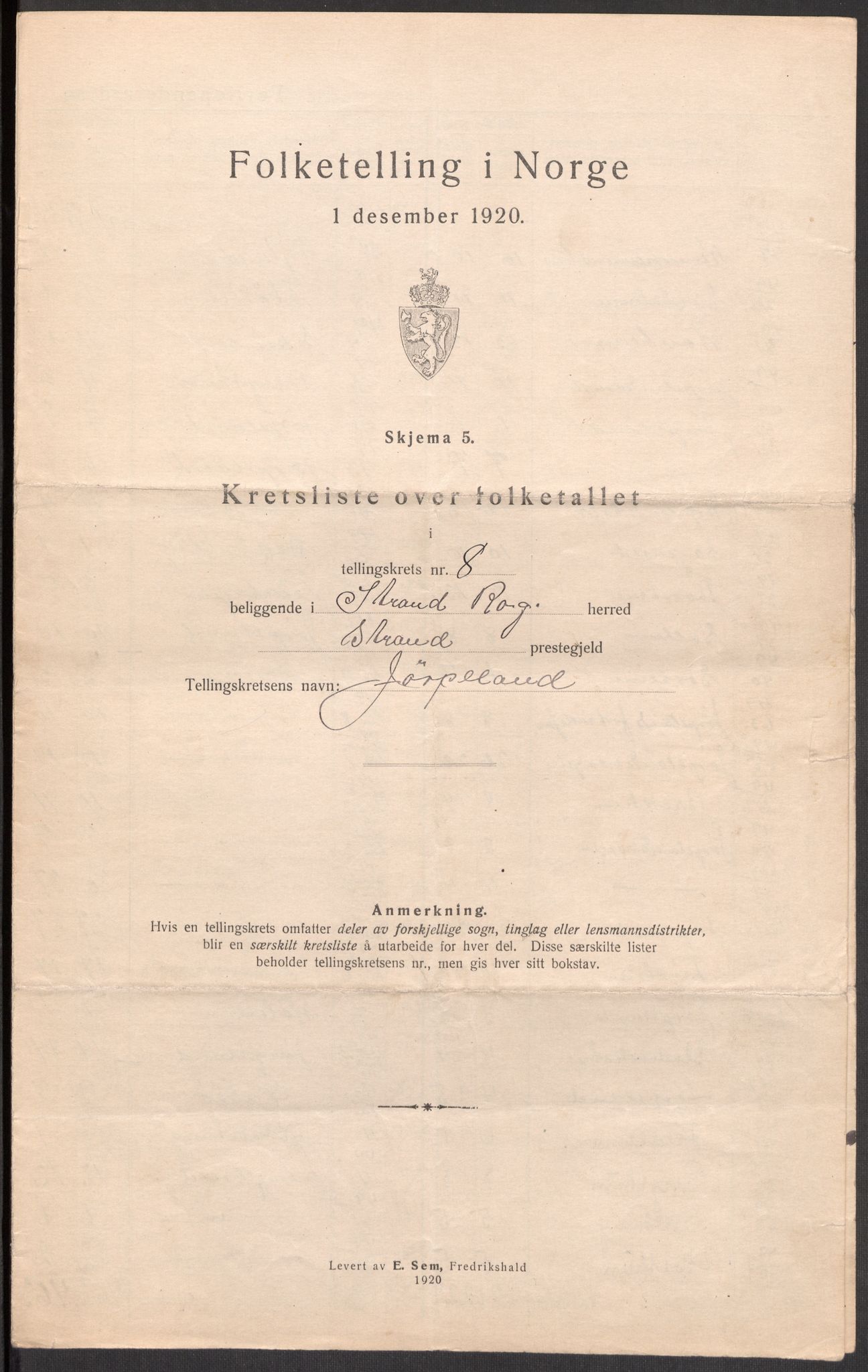 SAST, 1920 census for Strand, 1920, p. 30