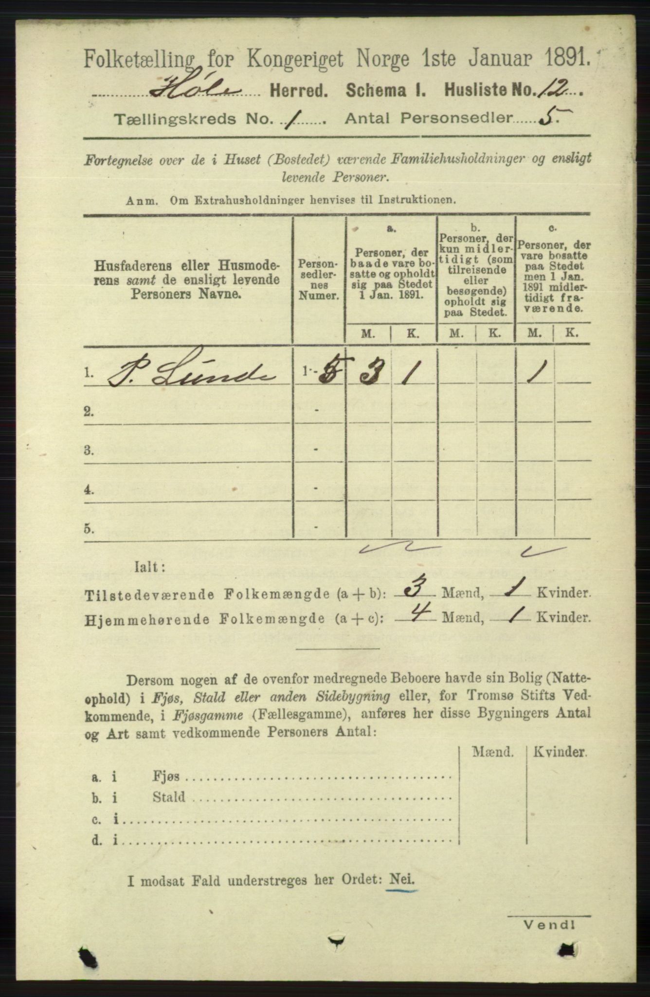 RA, 1891 census for 1128 Høle, 1891, p. 30