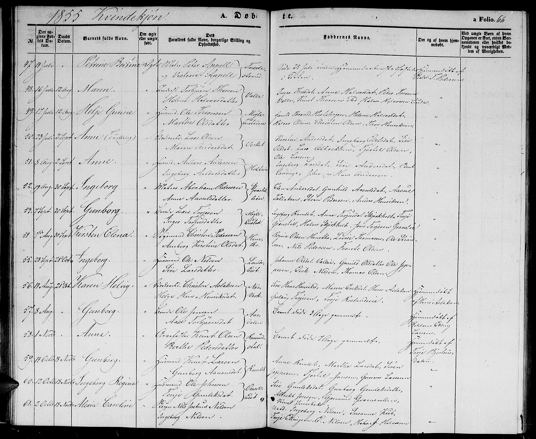 Holt sokneprestkontor, AV/SAK-1111-0021/F/Fb/L0007: Parish register (copy) no. B 7, 1849-1858, p. 66