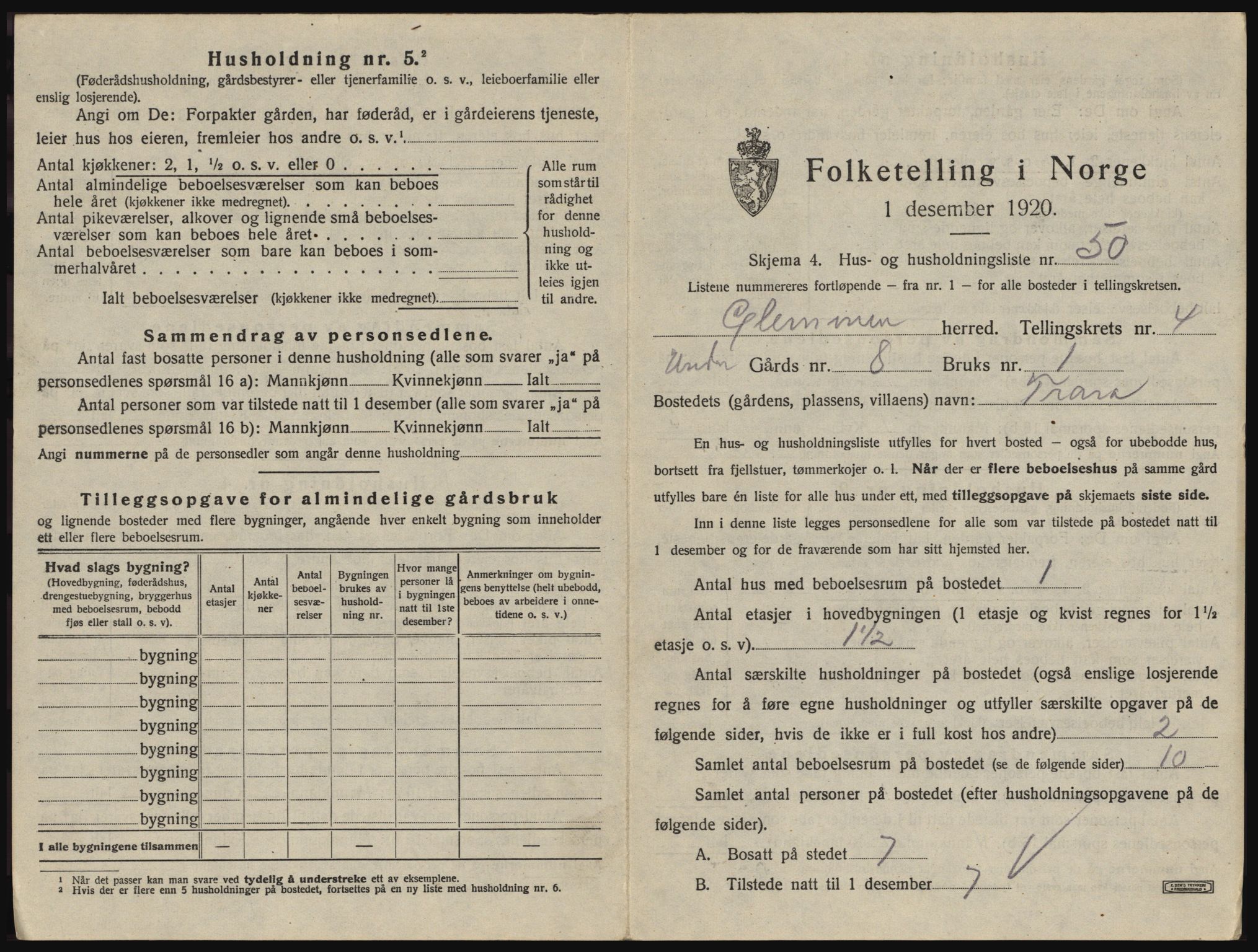 SAO, 1920 census for Glemmen, 1920, p. 1287