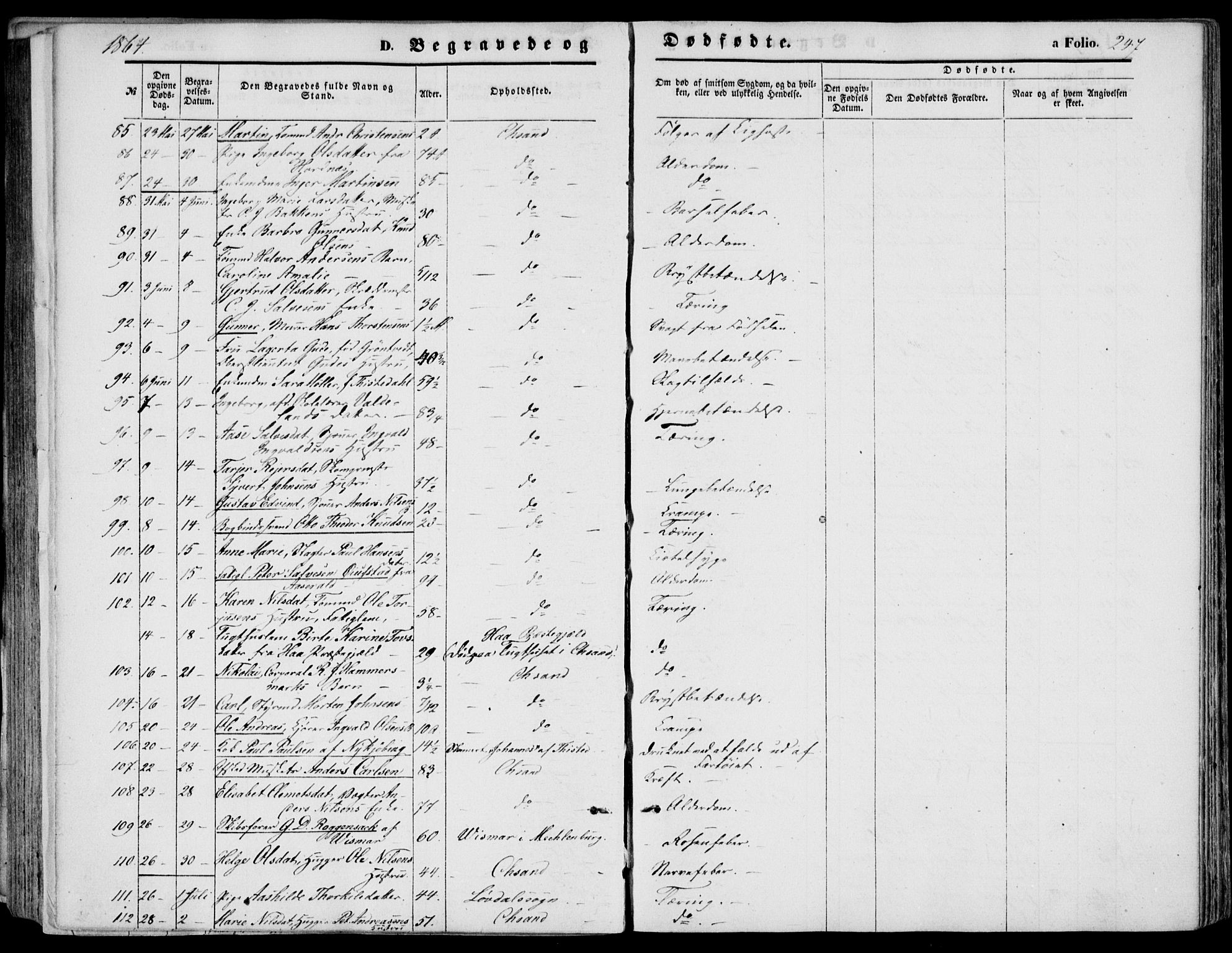 Kristiansand domprosti, SAK/1112-0006/F/Fb/L0012: Parish register (copy) no. B 12, 1861-1870, p. 247