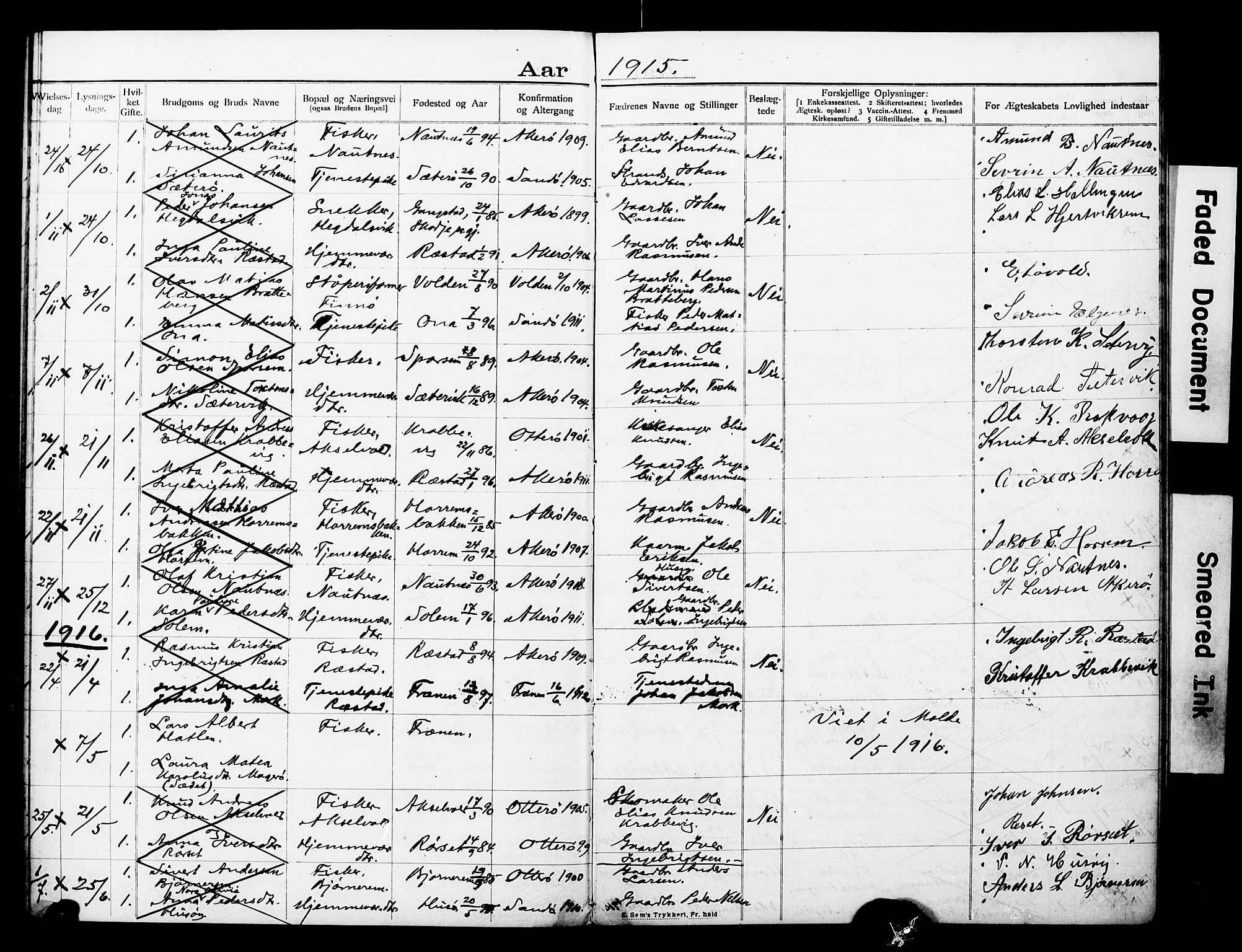 Ministerialprotokoller, klokkerbøker og fødselsregistre - Møre og Romsdal, AV/SAT-A-1454/560/L0723: Banns register no. 560A07, 1903-1916