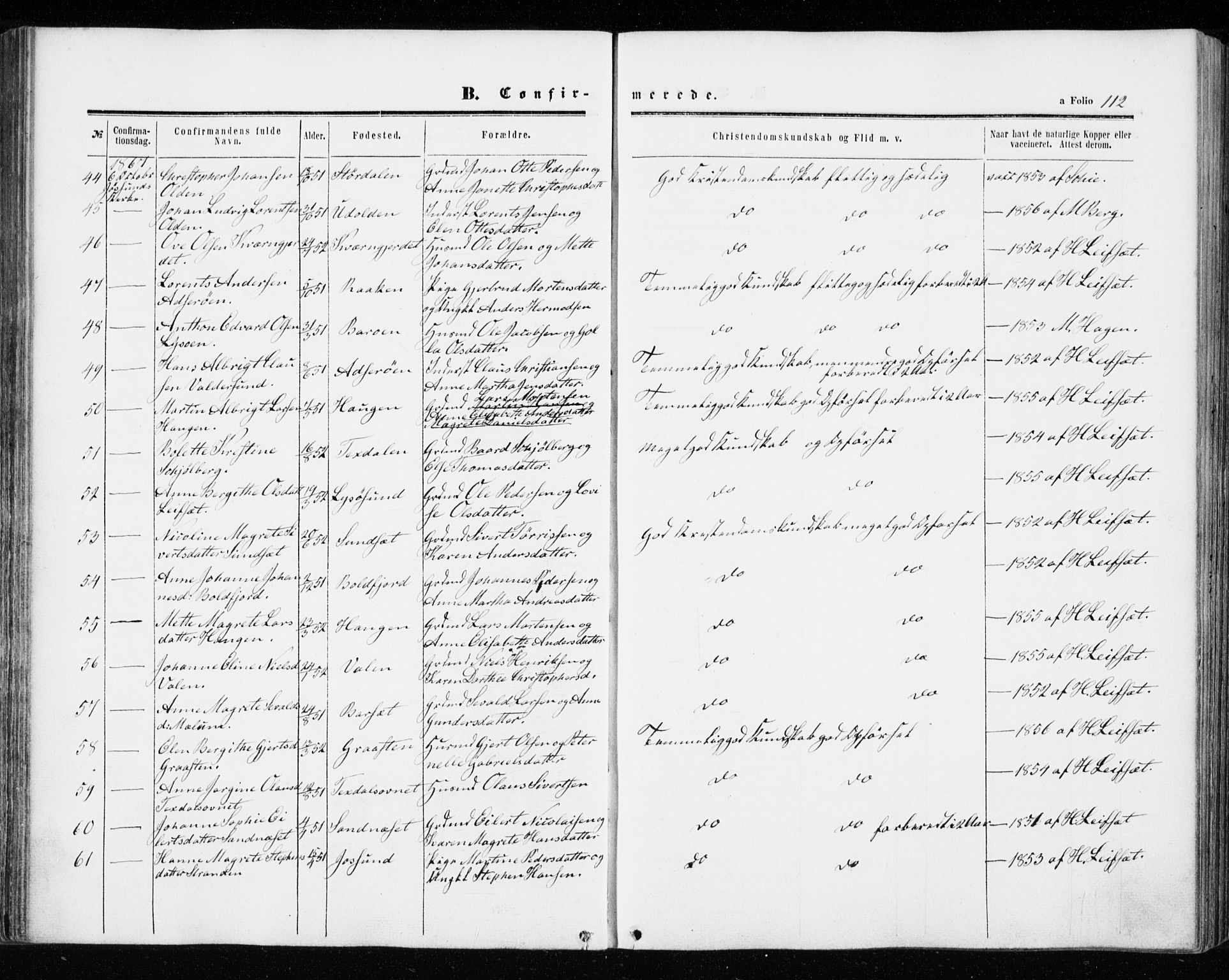 Ministerialprotokoller, klokkerbøker og fødselsregistre - Sør-Trøndelag, SAT/A-1456/655/L0678: Parish register (official) no. 655A07, 1861-1873, p. 112