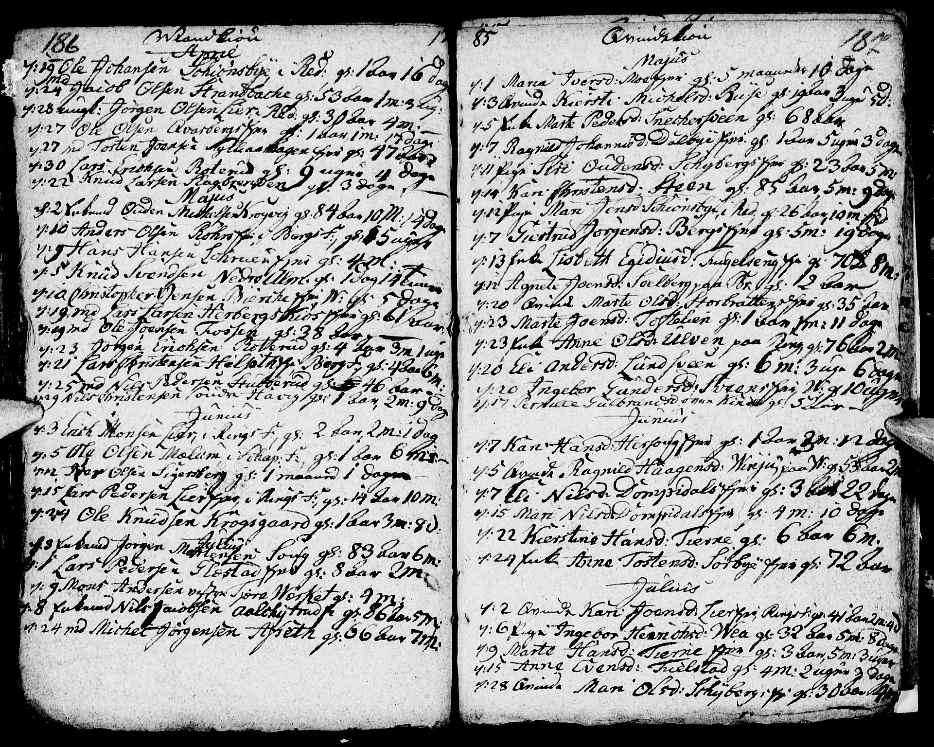 Ringsaker prestekontor, SAH/PREST-014/I/Ia/L0005/0004: Parish register draft no. 1D, 1785-1789, p. 186-187