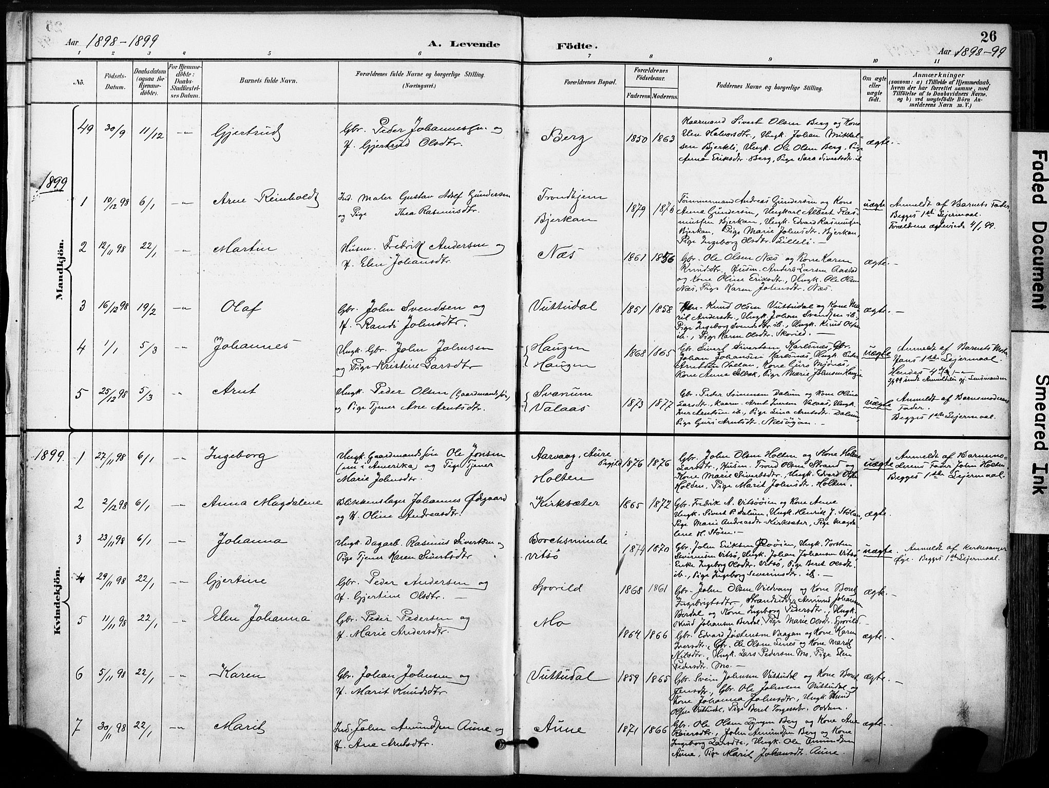 Ministerialprotokoller, klokkerbøker og fødselsregistre - Sør-Trøndelag, AV/SAT-A-1456/630/L0497: Parish register (official) no. 630A10, 1896-1910, p. 26