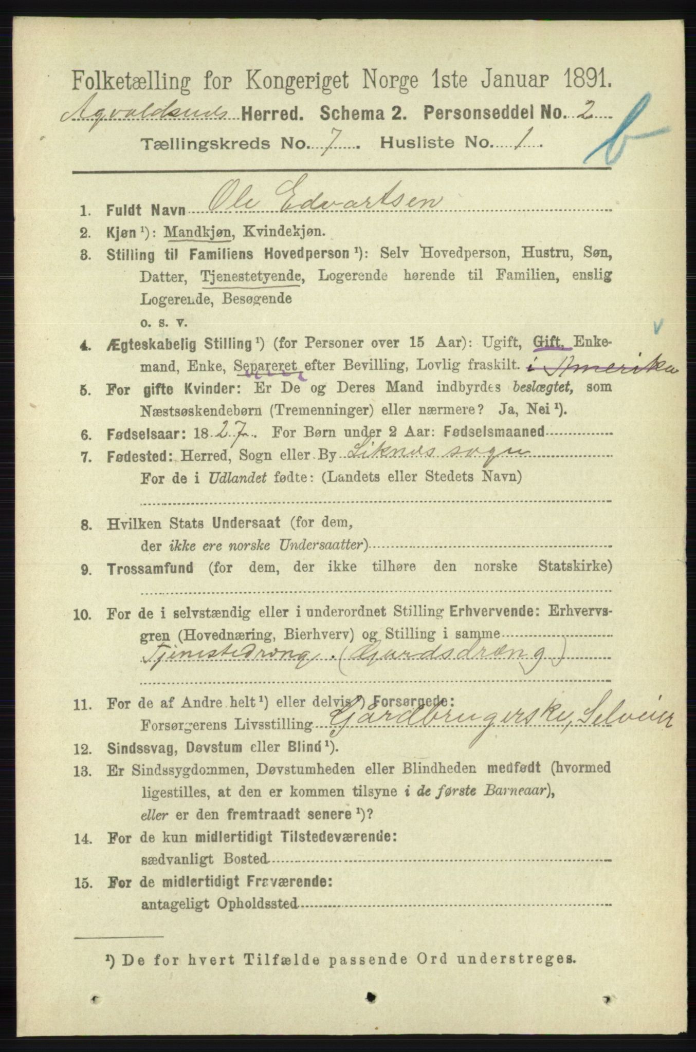 RA, 1891 census for 1147 Avaldsnes, 1891, p. 3663