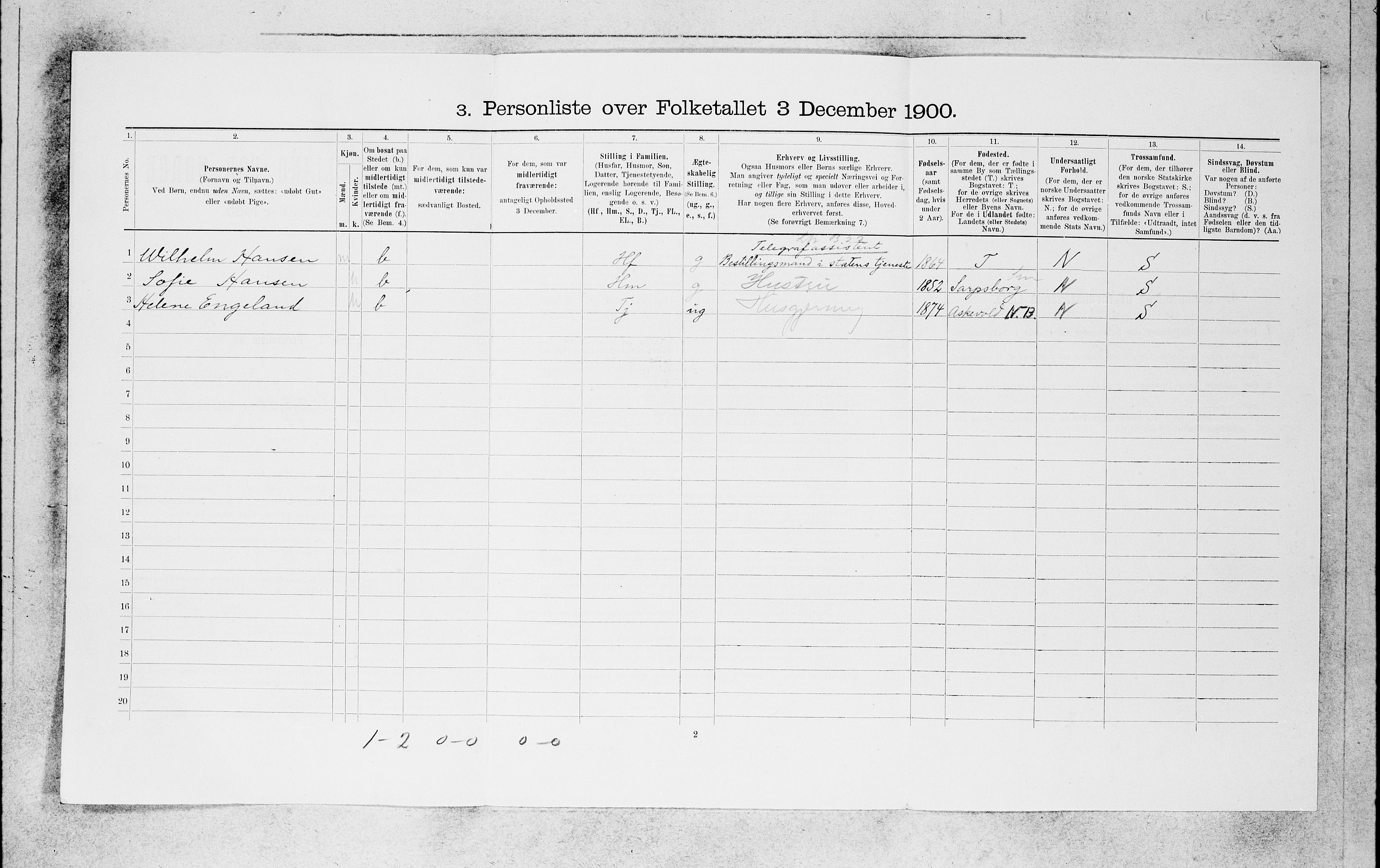 SAB, 1900 census for Bergen, 1900, p. 3036