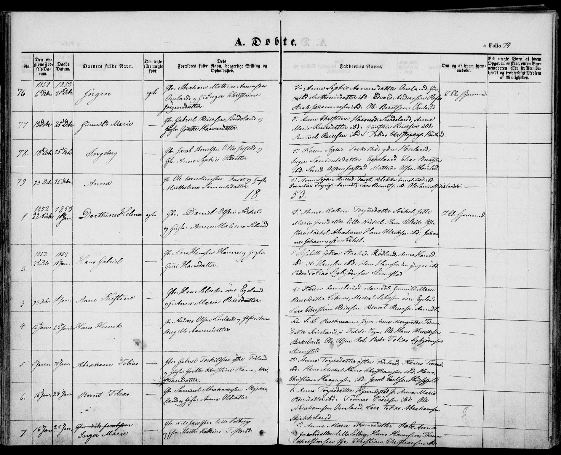 Kvinesdal sokneprestkontor, AV/SAK-1111-0026/F/Fa/Fab/L0005: Parish register (official) no. A 5, 1844-1857, p. 74