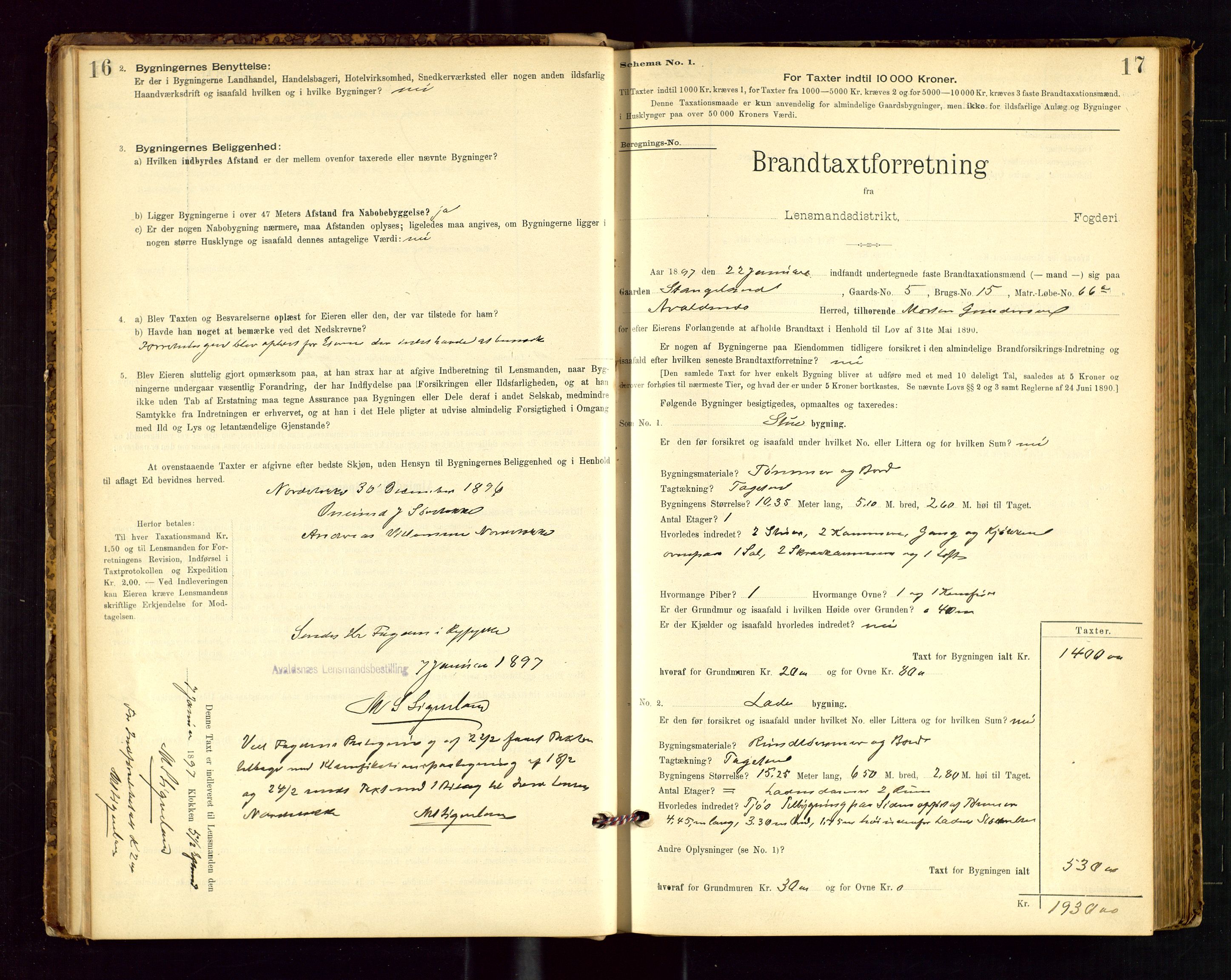 Avaldsnes lensmannskontor, SAST/A-100286/Gob/L0001: "Brandtaxationsprotokol for Avaldsnes Lensmandsdistrikt Ryfylke Fogderi", 1894-1925, p. 16-17