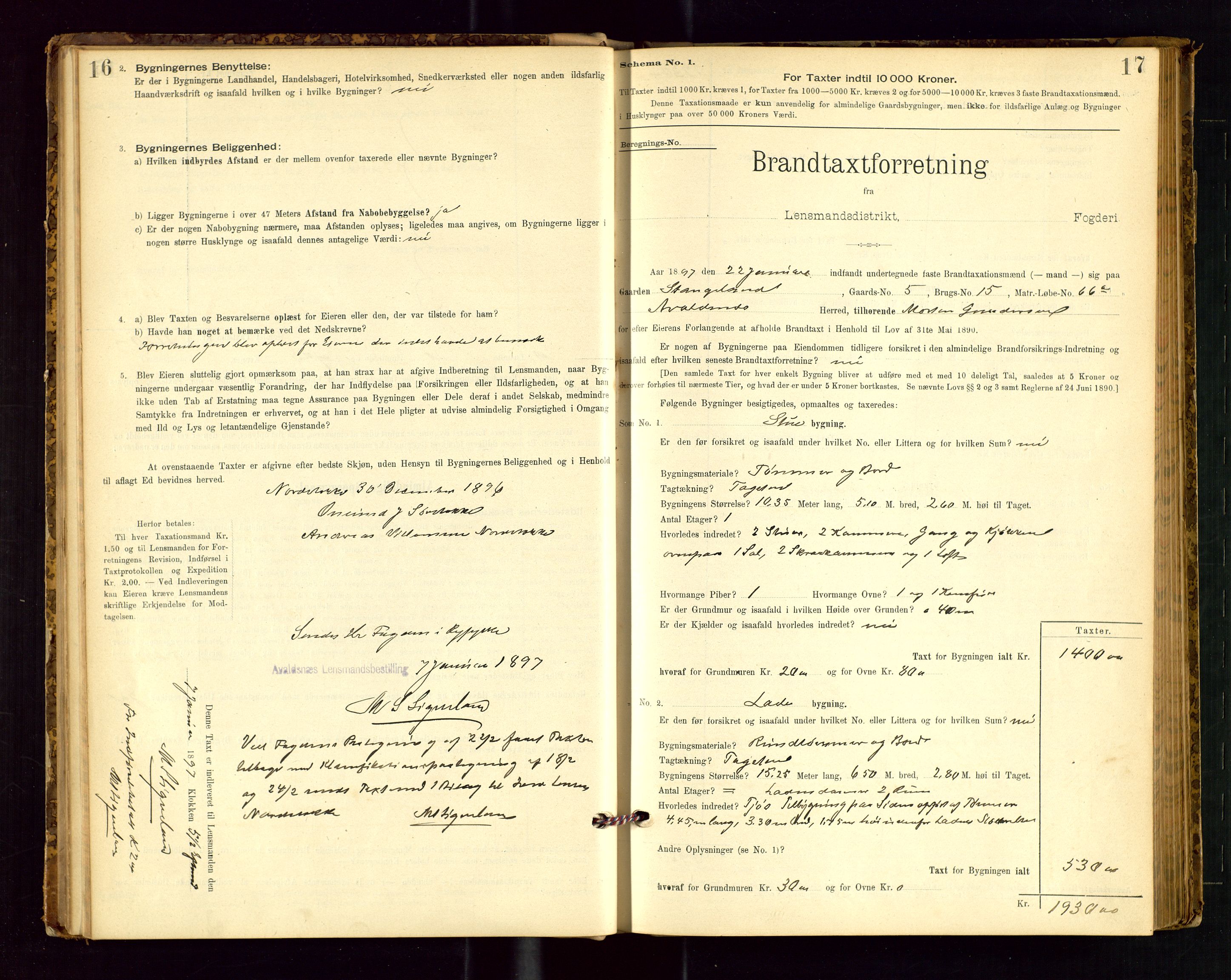 Avaldsnes lensmannskontor, AV/SAST-A-100286/Gob/L0001: "Brandtaxationsprotokol for Avaldsnes Lensmandsdistrikt Ryfylke Fogderi", 1894-1925, p. 16-17