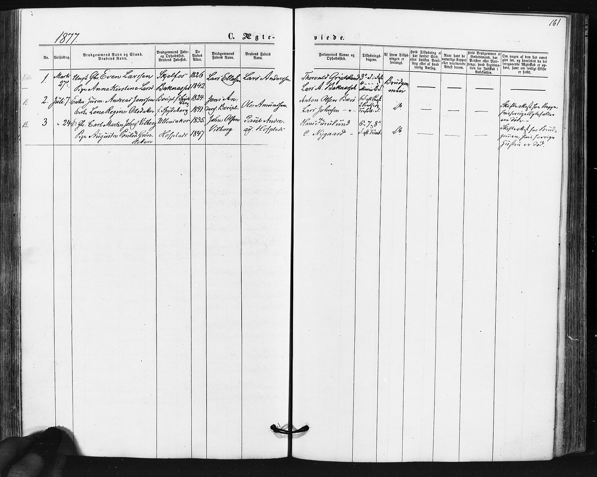 Hobøl prestekontor Kirkebøker, SAO/A-2002/F/Fa/L0004: Parish register (official) no. I 4, 1865-1877, p. 161