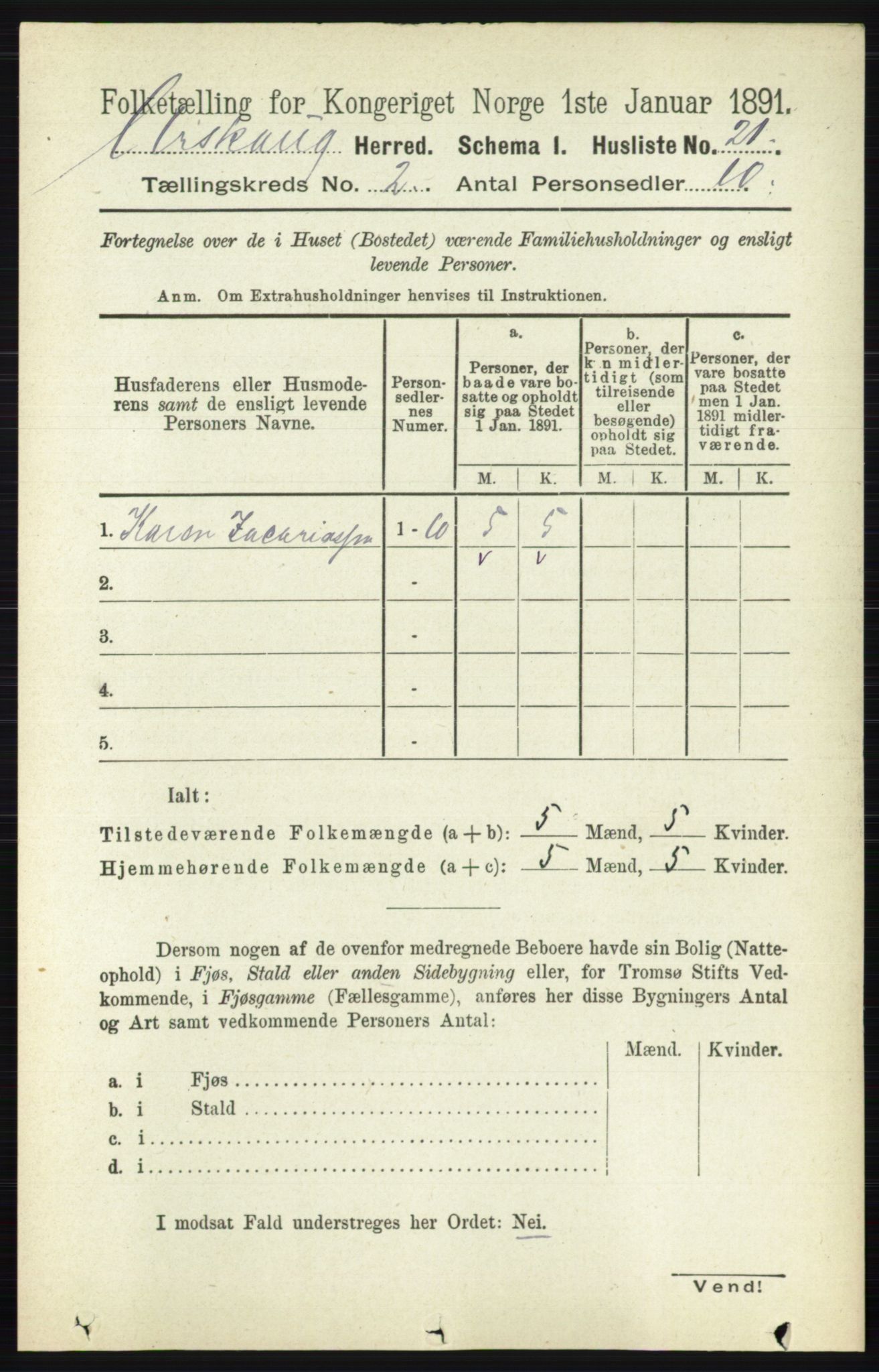 RA, 1891 census for 0224 Aurskog, 1891, p. 183