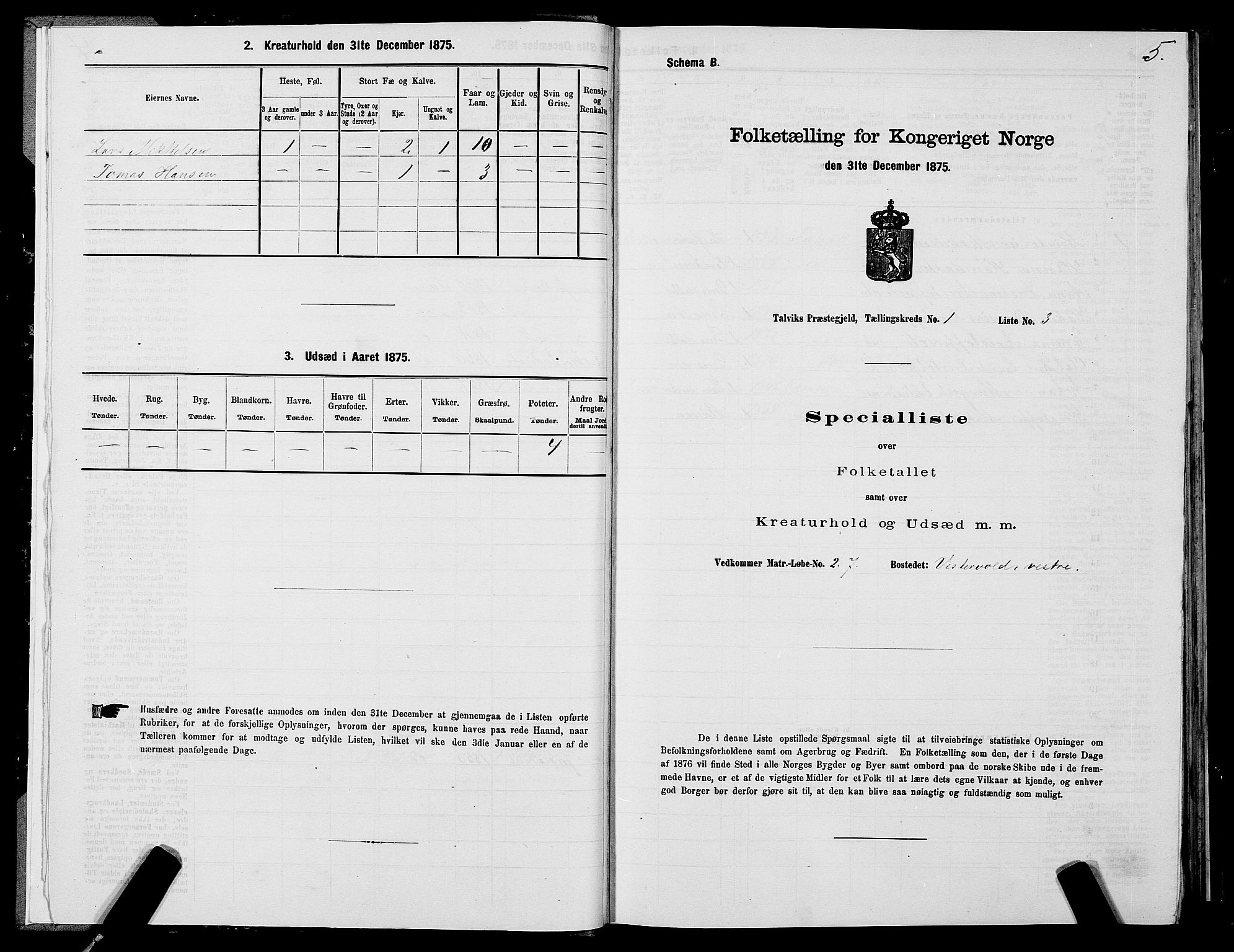 SATØ, 1875 census for 2013P Talvik, 1875, p. 1005