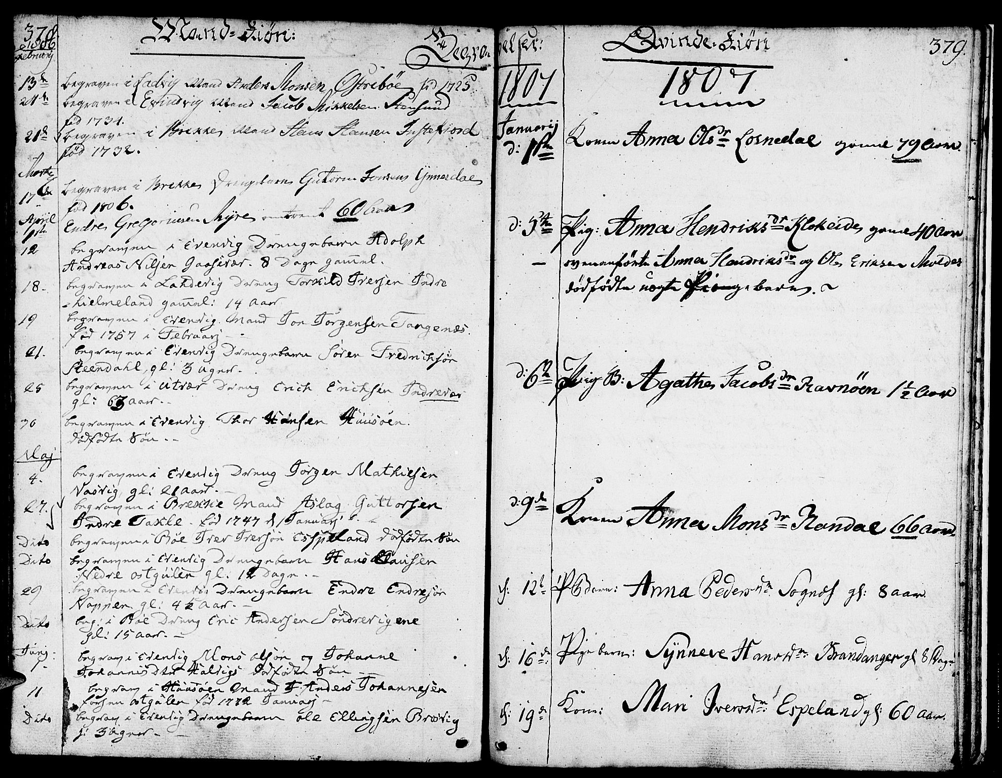 Gulen sokneprestembete, AV/SAB-A-80201/H/Haa/Haaa/L0016: Parish register (official) no. A 16, 1798-1808, p. 378-379