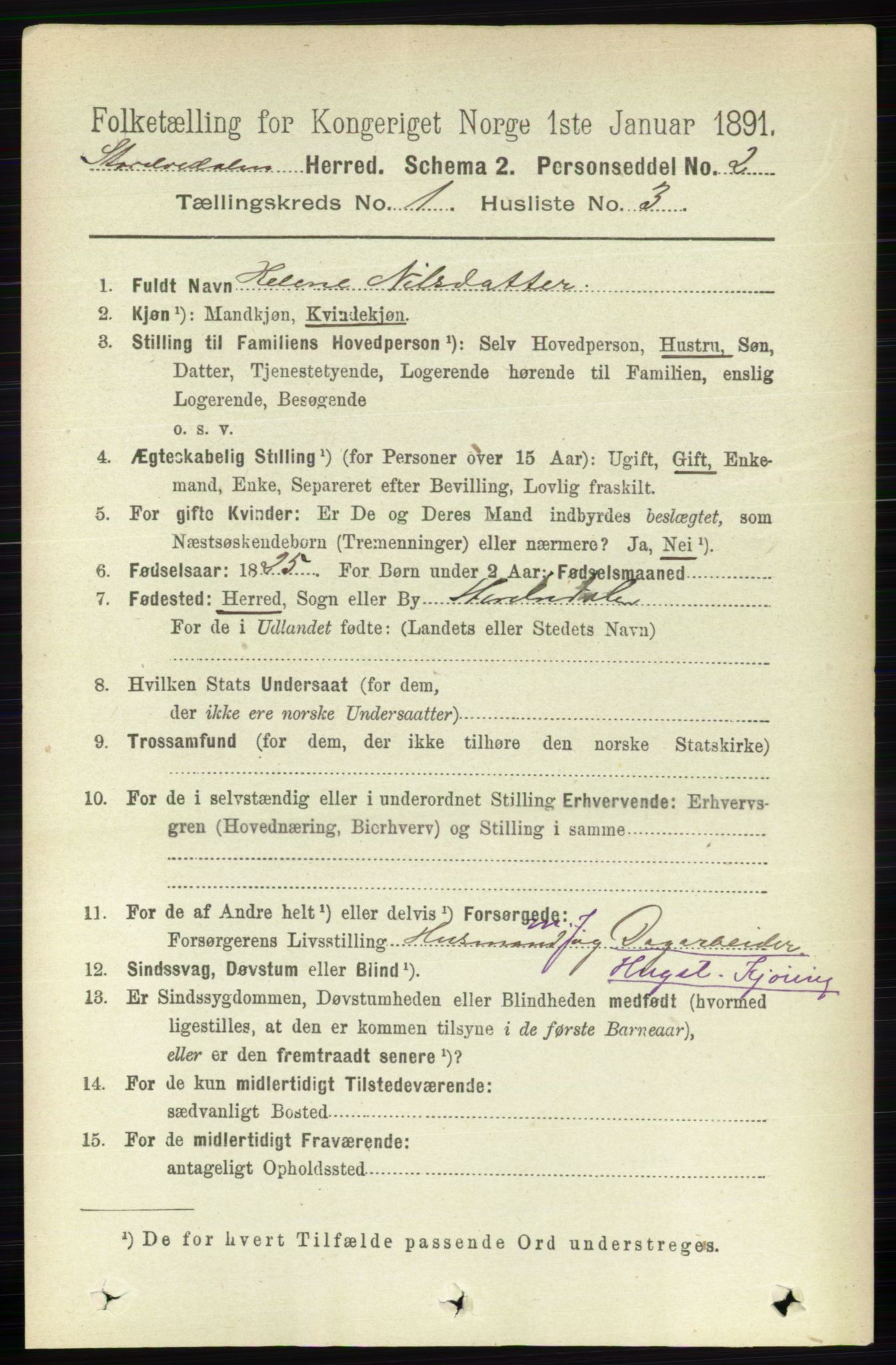 RA, 1891 census for 0430 Stor-Elvdal, 1891, p. 83