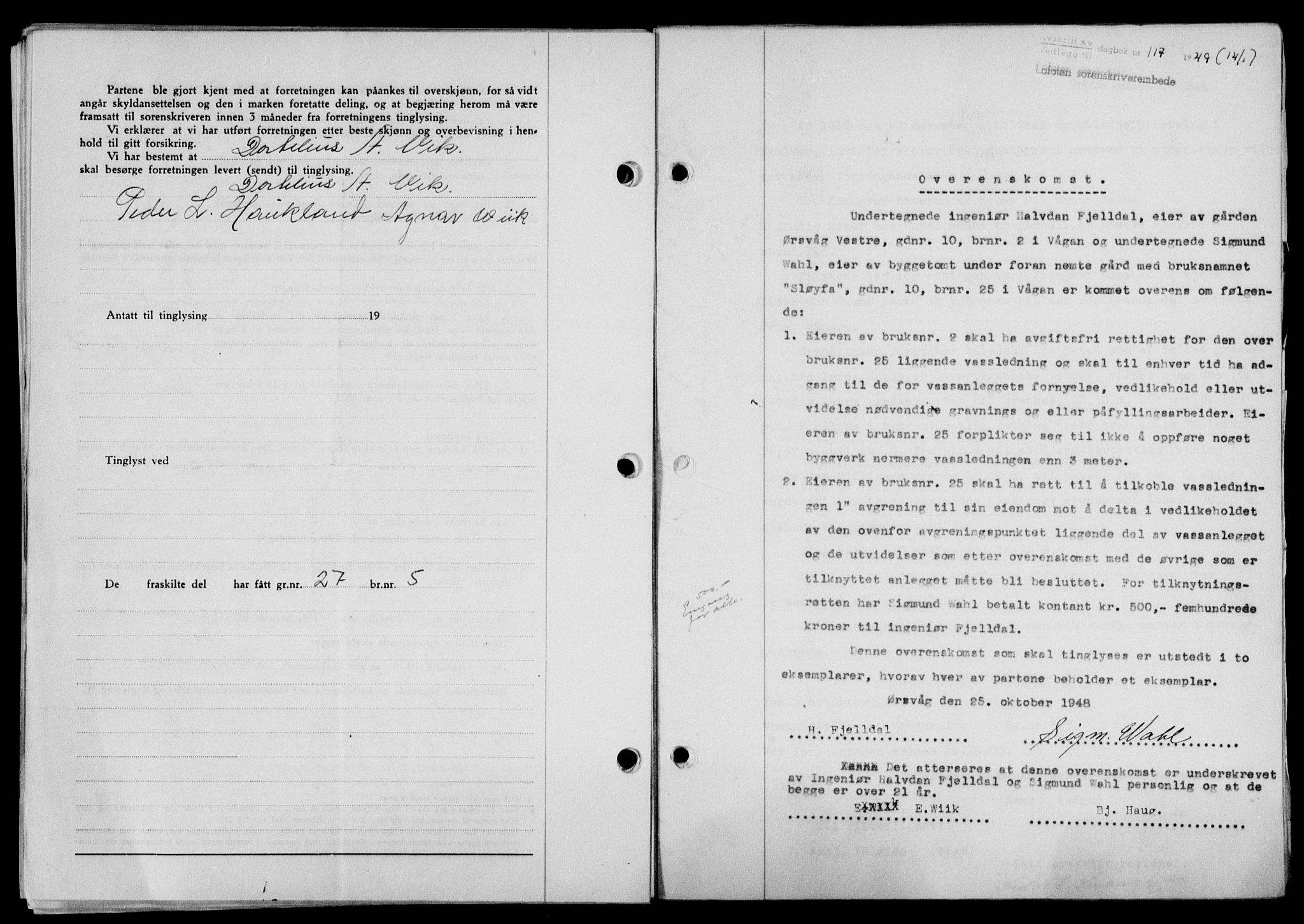 Lofoten sorenskriveri, SAT/A-0017/1/2/2C/L0020a: Mortgage book no. 20a, 1948-1949, Diary no: : 117/1949
