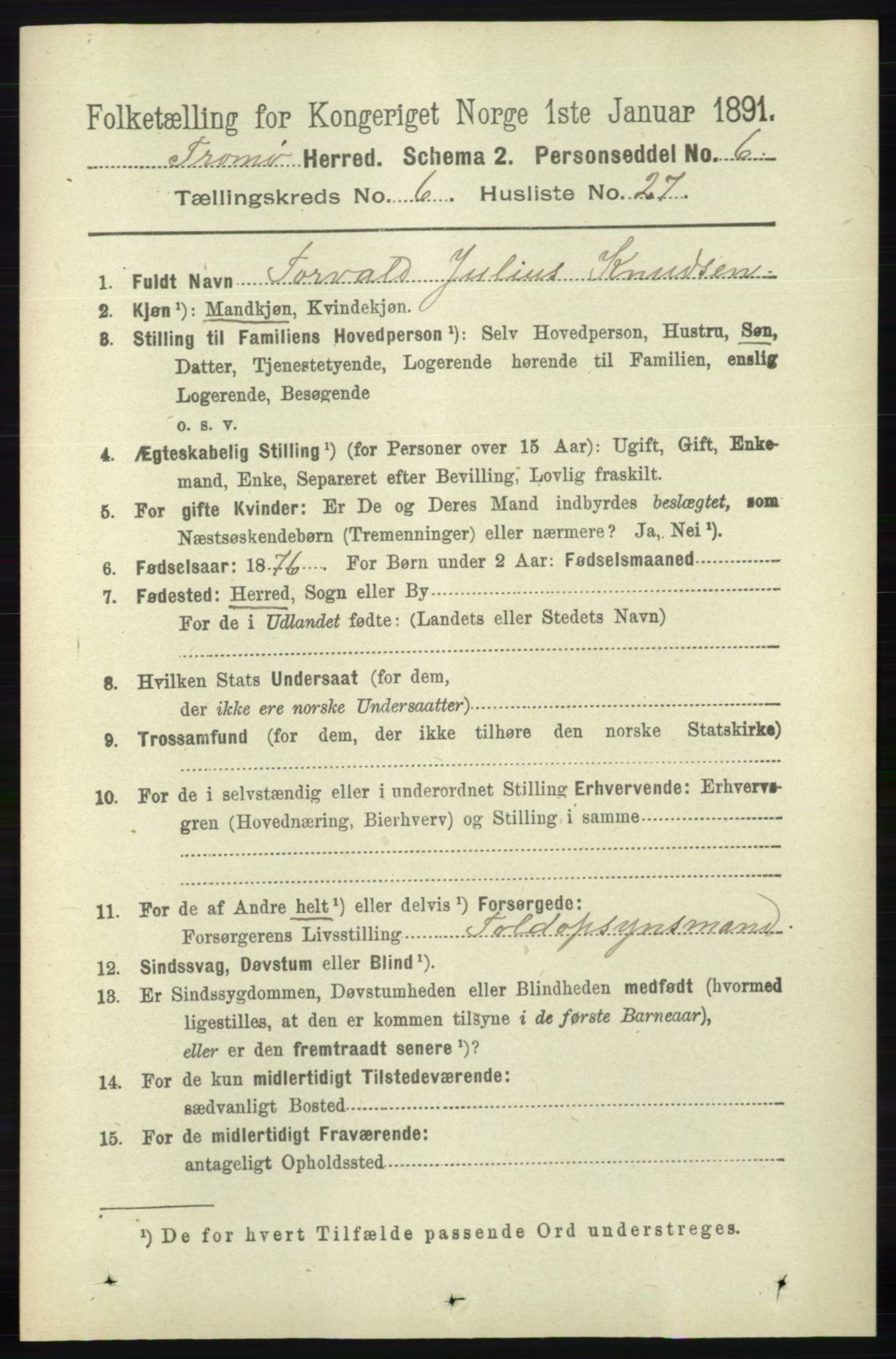 RA, 1891 census for 0921 Tromøy, 1891, p. 3024