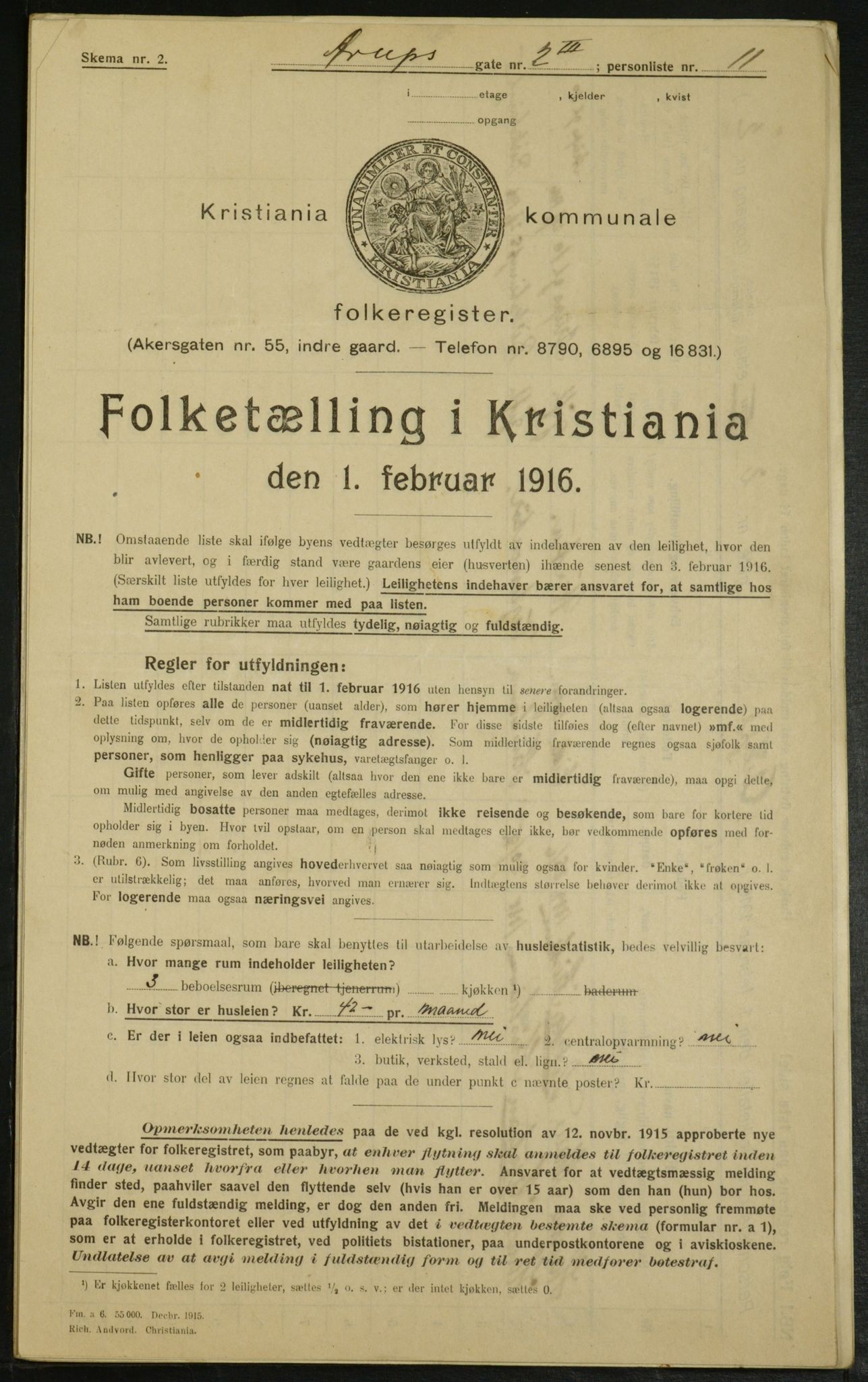 OBA, Municipal Census 1916 for Kristiania, 1916, p. 2248