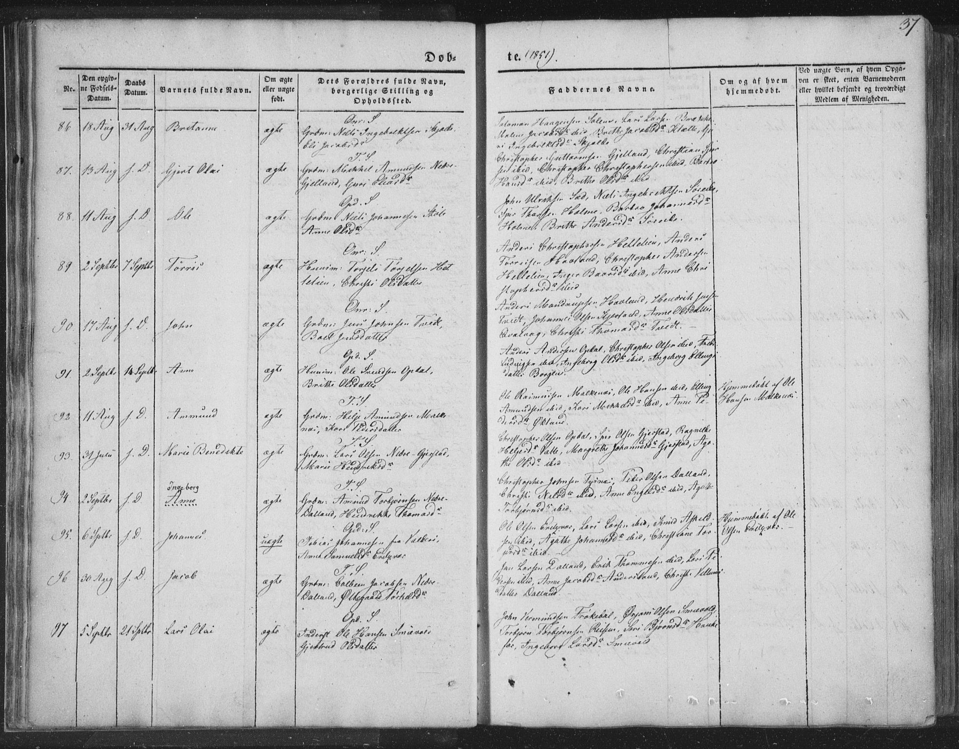 Tysnes sokneprestembete, AV/SAB-A-78601/H/Haa: Parish register (official) no. A 10, 1848-1859, p. 37