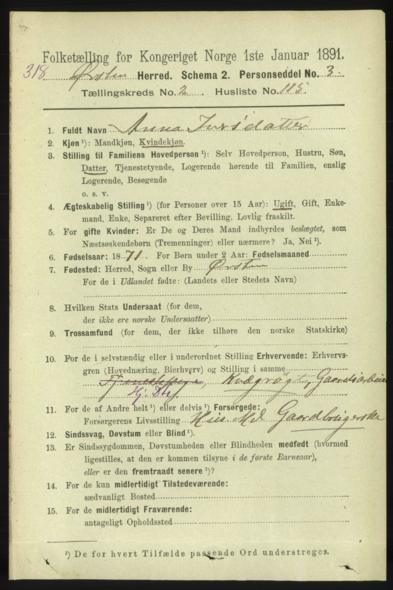 RA, 1891 census for 1520 Ørsta, 1891, p. 1145