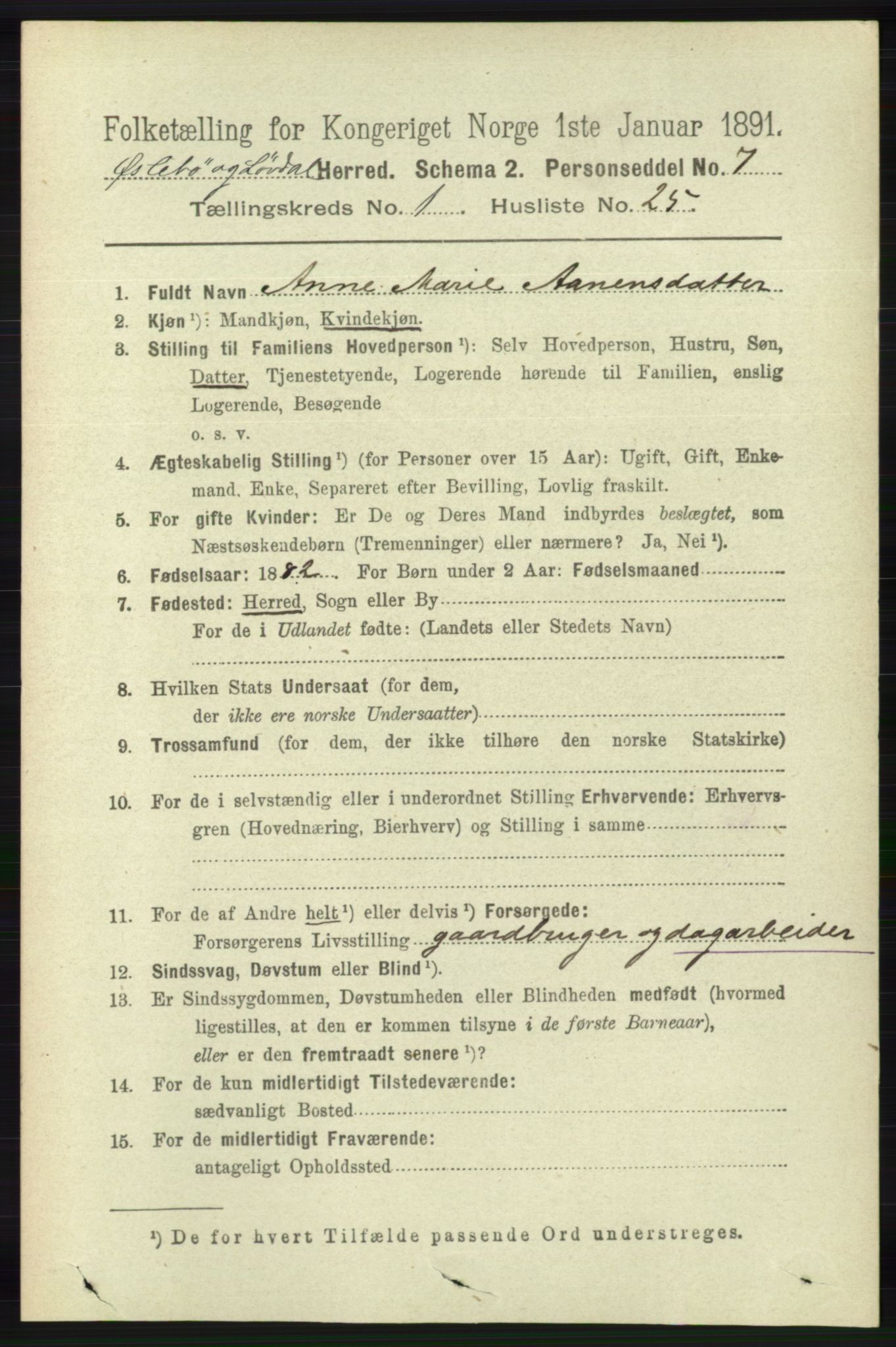 RA, 1891 census for 1021 Øyslebø og Laudal, 1891, p. 235