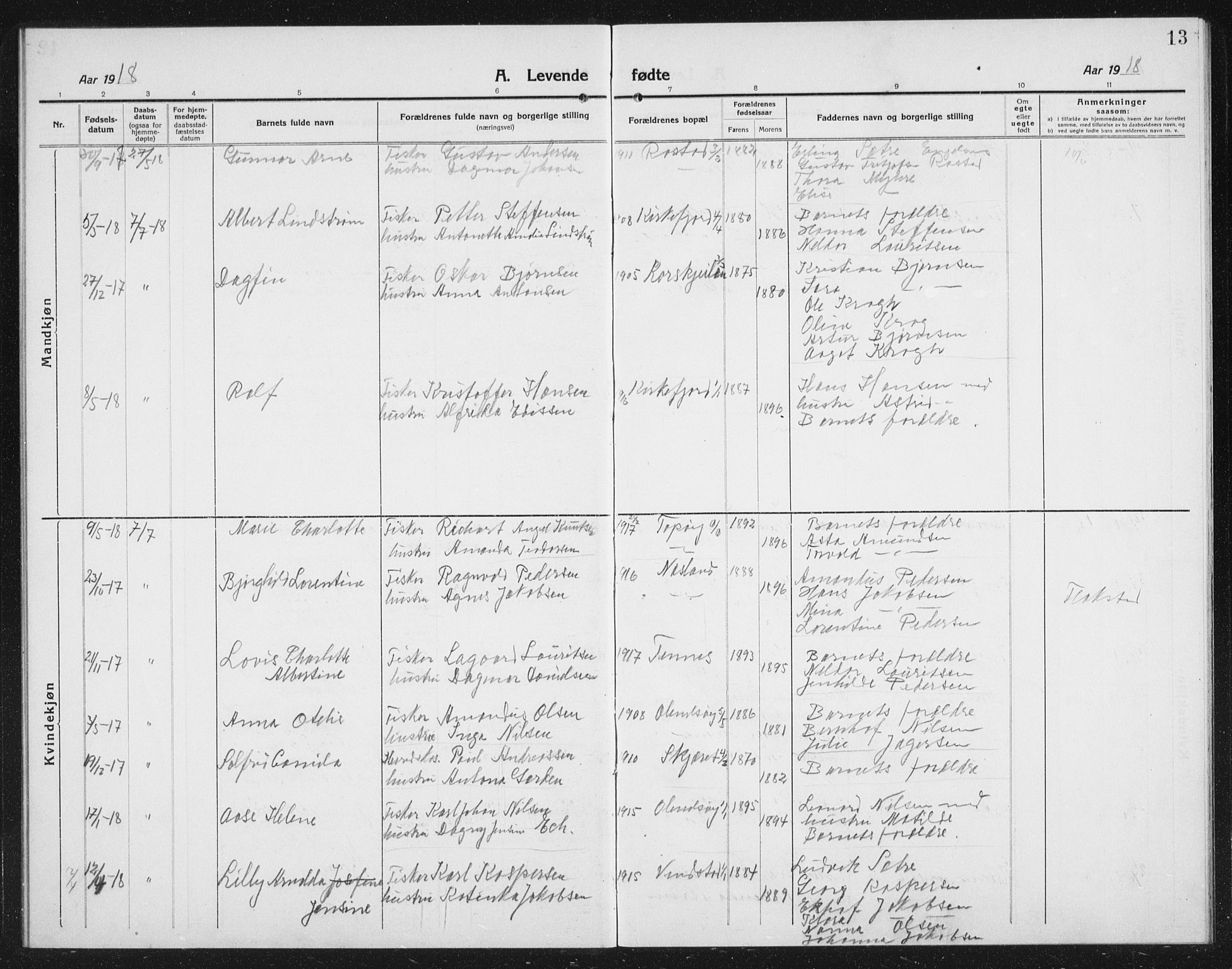 Ministerialprotokoller, klokkerbøker og fødselsregistre - Nordland, AV/SAT-A-1459/887/L1229: Parish register (copy) no. 887C01, 1916-1935, p. 13