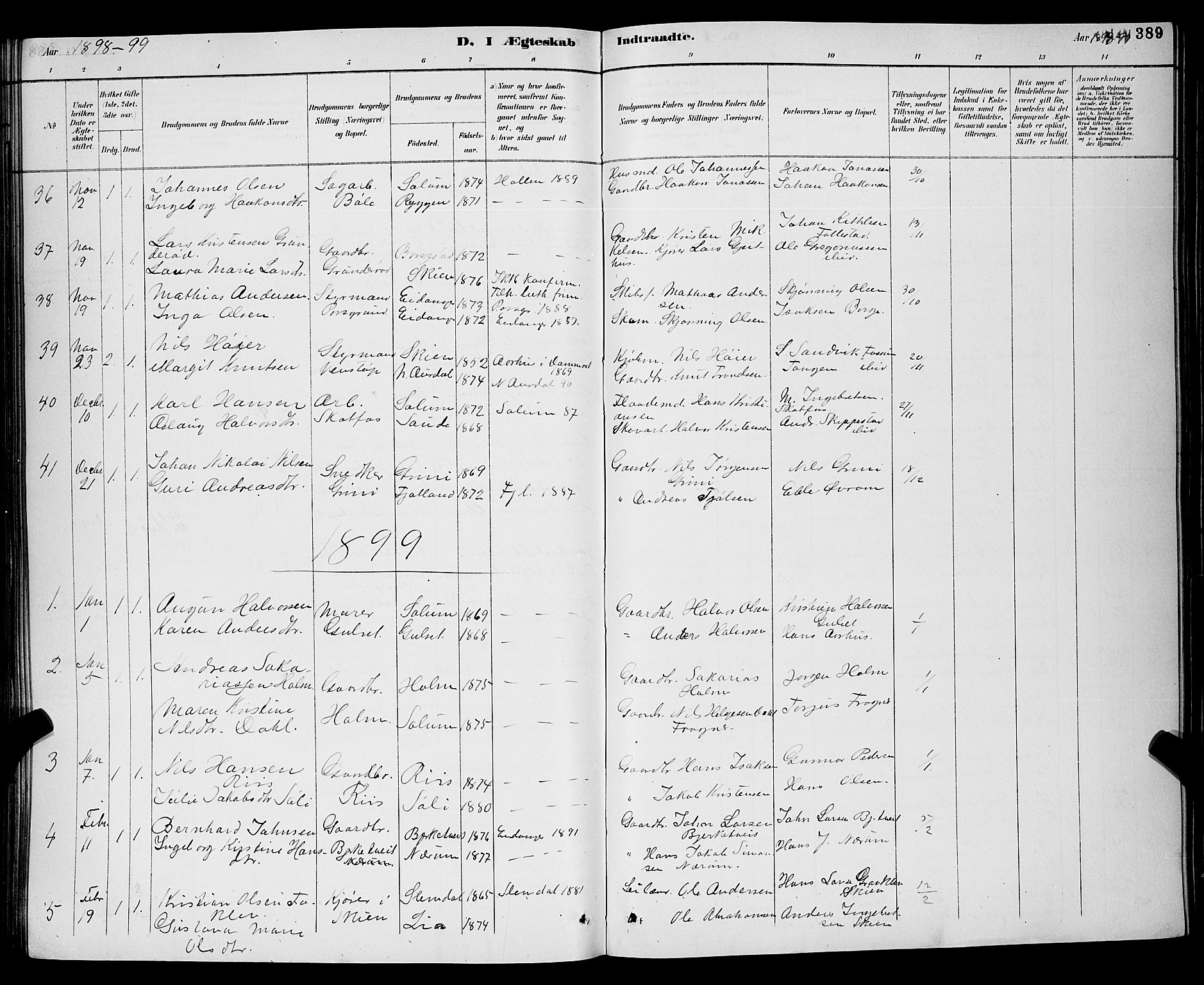 Gjerpen kirkebøker, SAKO/A-265/G/Ga/L0002: Parish register (copy) no. I 2, 1883-1900, p. 389