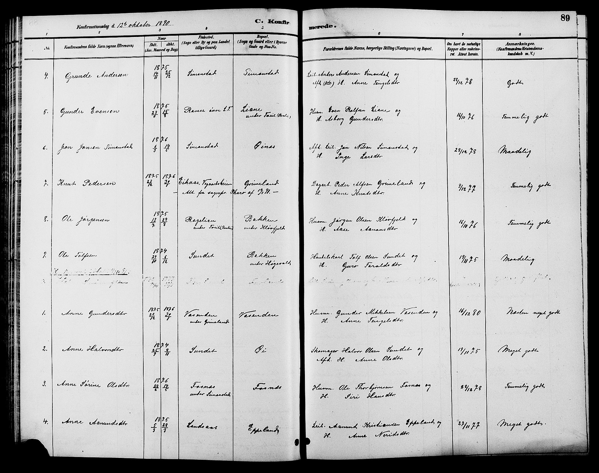 Åmli sokneprestkontor, AV/SAK-1111-0050/F/Fb/Fbc/L0004: Parish register (copy) no. B 4, 1889-1902, p. 89