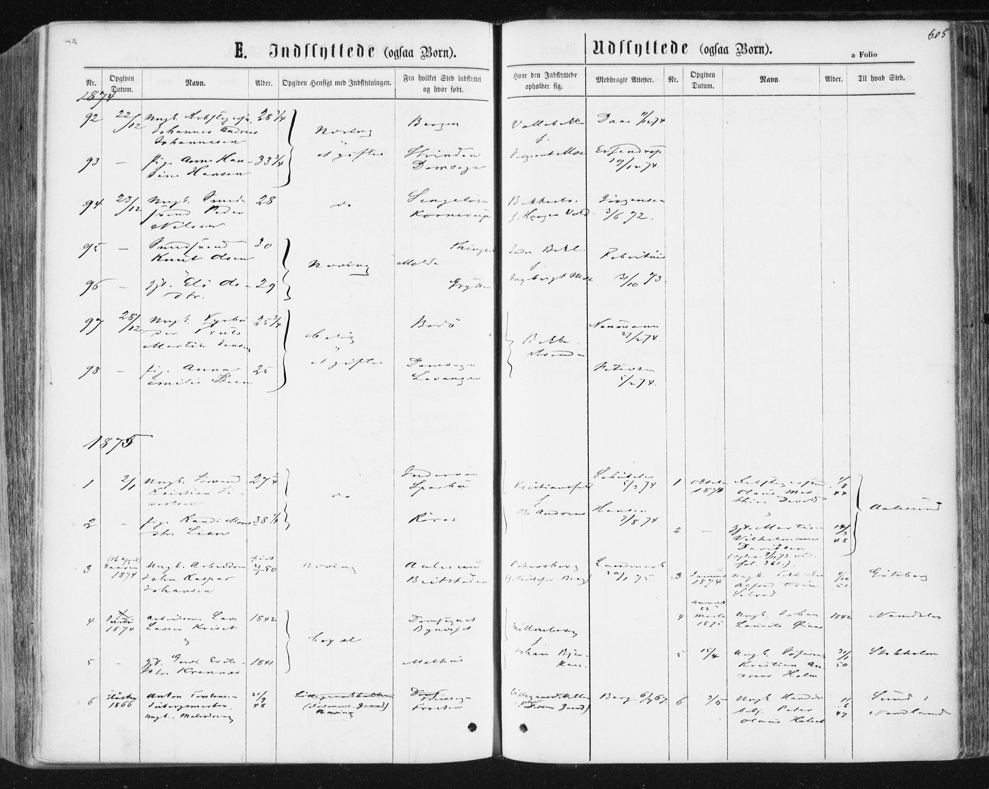 Ministerialprotokoller, klokkerbøker og fødselsregistre - Sør-Trøndelag, AV/SAT-A-1456/604/L0186: Parish register (official) no. 604A07, 1866-1877, p. 605