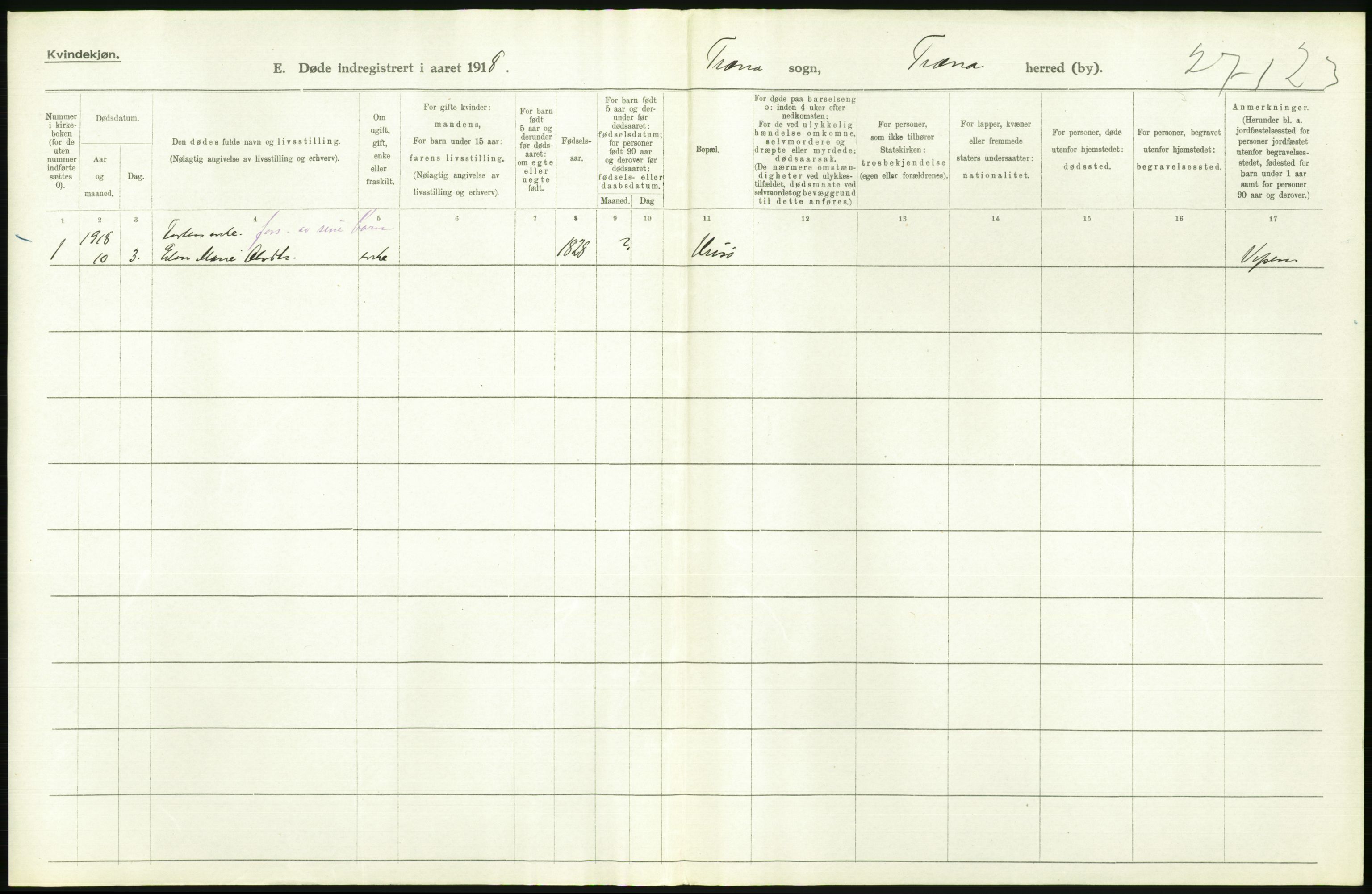 Statistisk sentralbyrå, Sosiodemografiske emner, Befolkning, RA/S-2228/D/Df/Dfb/Dfbh/L0055: Nordland fylke: Døde. Bygder og byer., 1918, p. 264