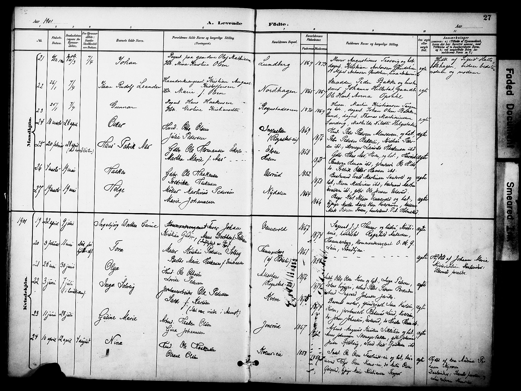 Østre Toten prestekontor, AV/SAH-PREST-104/H/Ha/Haa/L0009: Parish register (official) no. 9, 1897-1913, p. 27