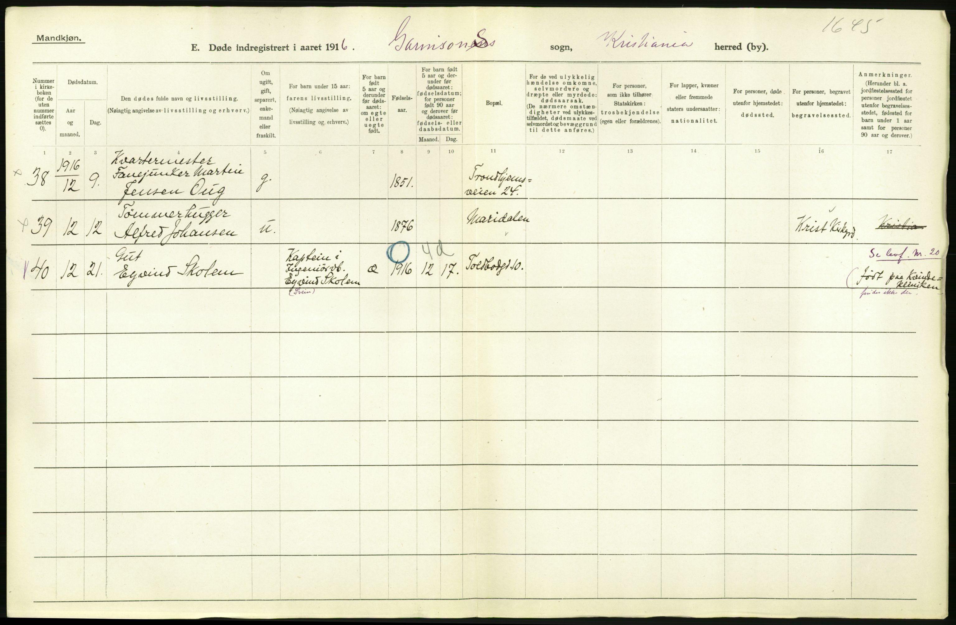 Statistisk sentralbyrå, Sosiodemografiske emner, Befolkning, AV/RA-S-2228/D/Df/Dfb/Dfbf/L0009: Kristiania: Døde., 1916, p. 574