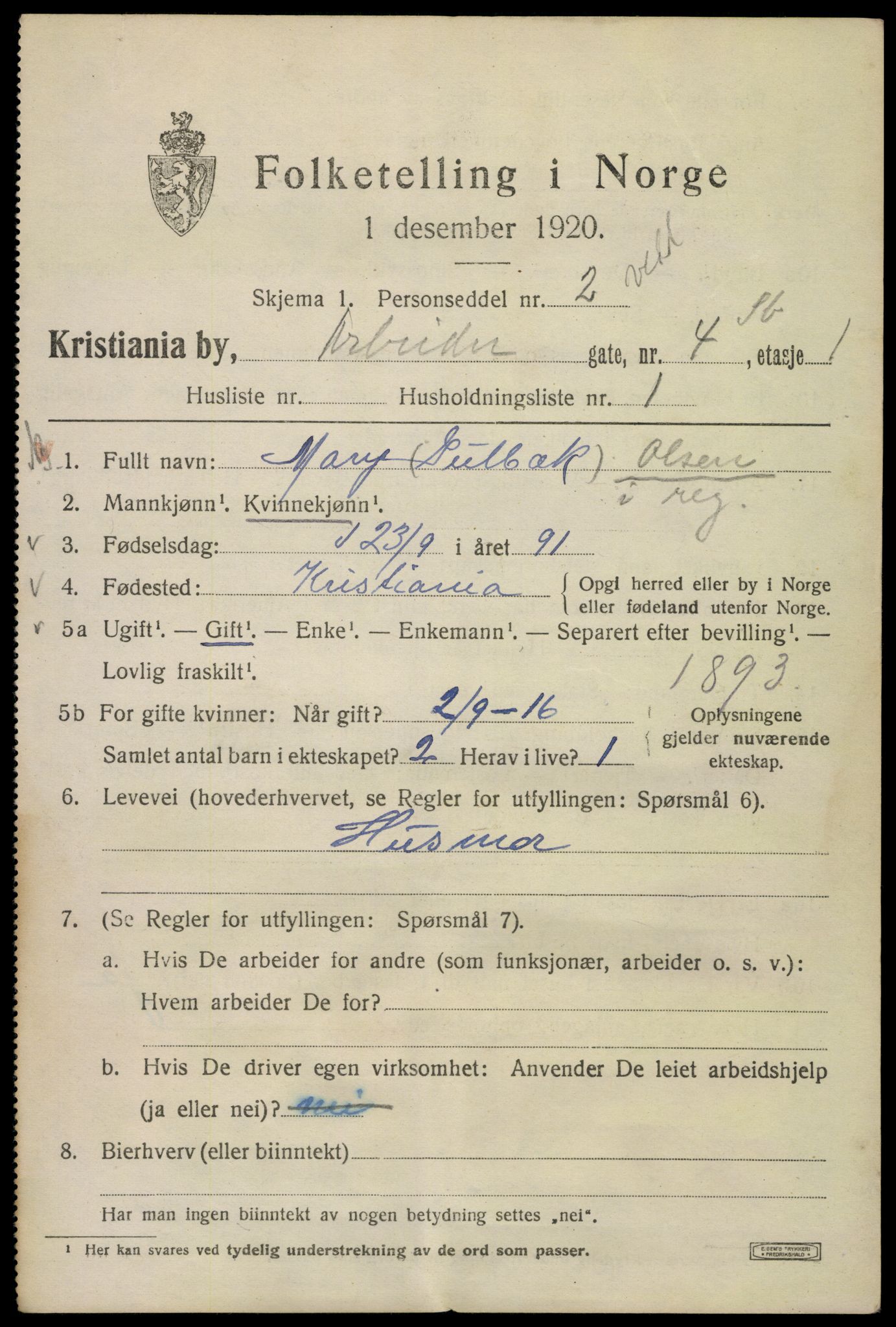 SAO, 1920 census for Kristiania, 1920, p. 142057