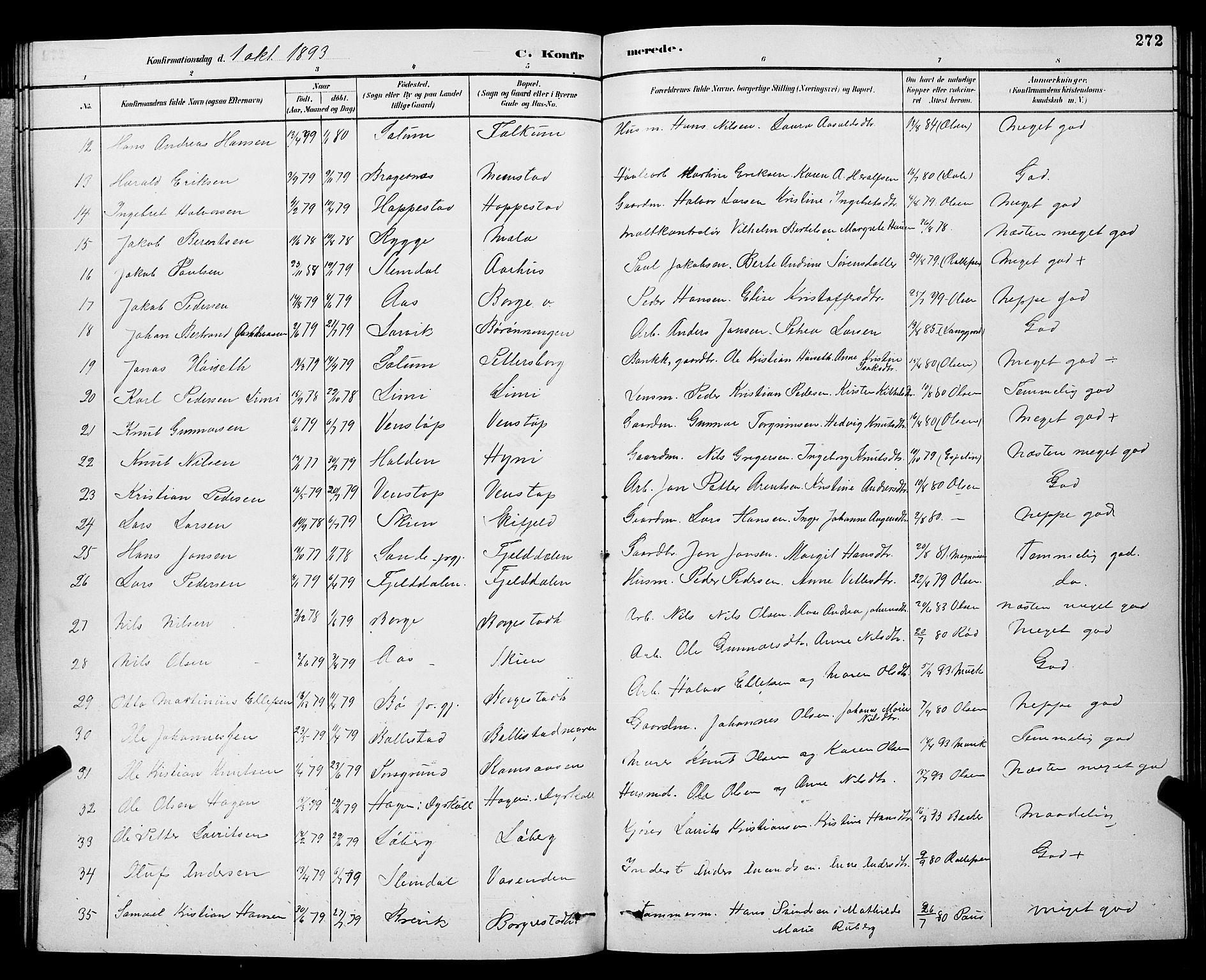 Gjerpen kirkebøker, AV/SAKO-A-265/G/Ga/L0002: Parish register (copy) no. I 2, 1883-1900, p. 272