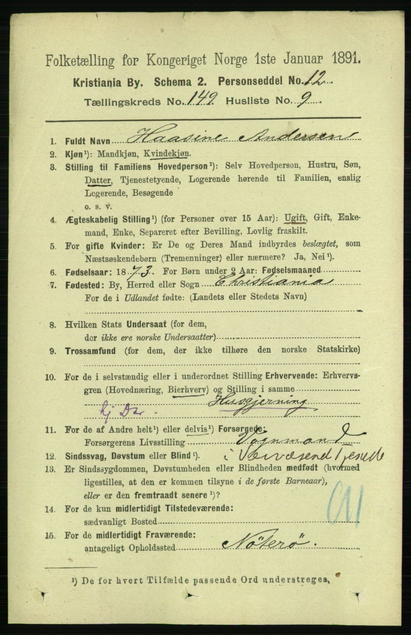 RA, 1891 census for 0301 Kristiania, 1891, p. 83324