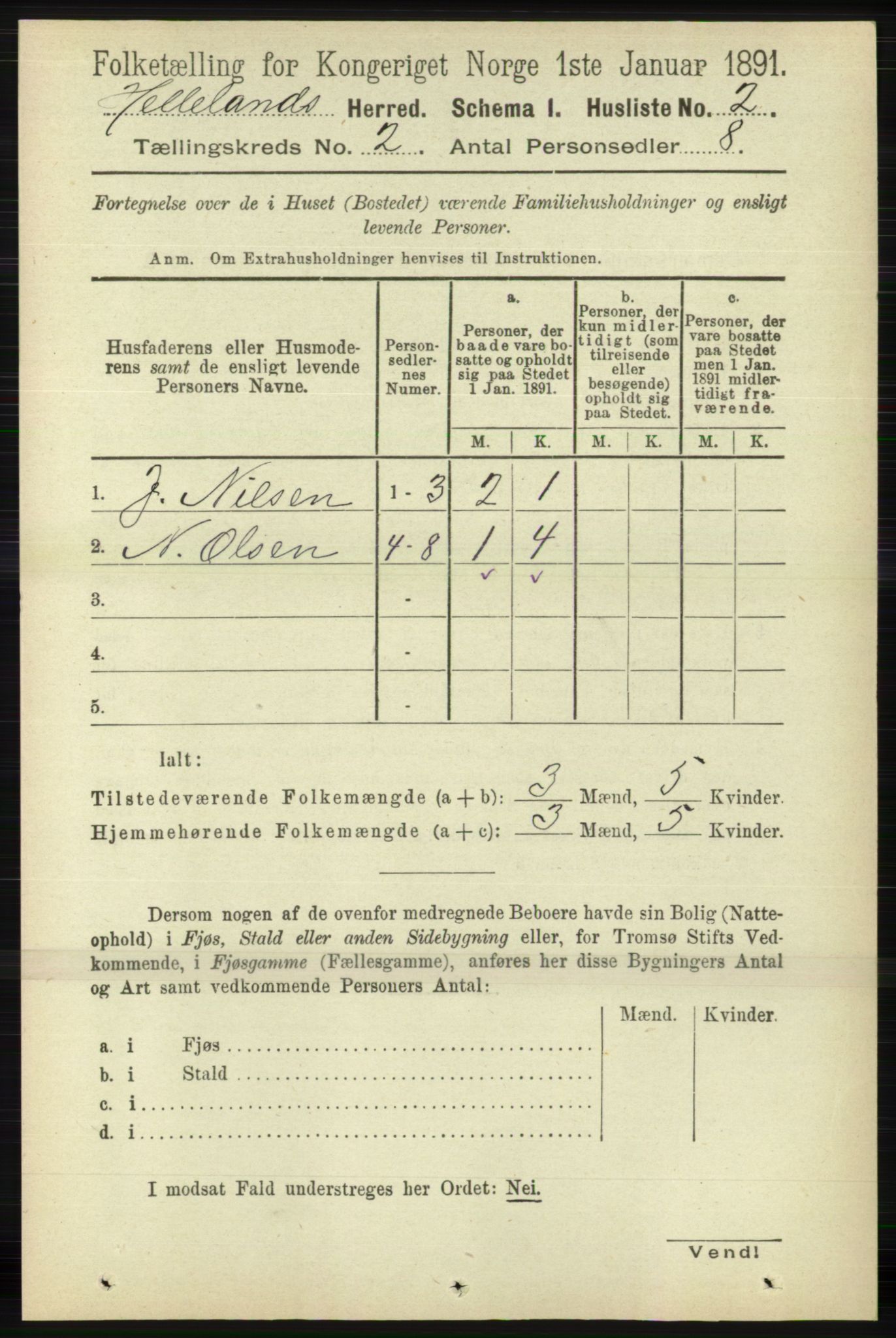 RA, 1891 census for 1115 Helleland, 1891, p. 373