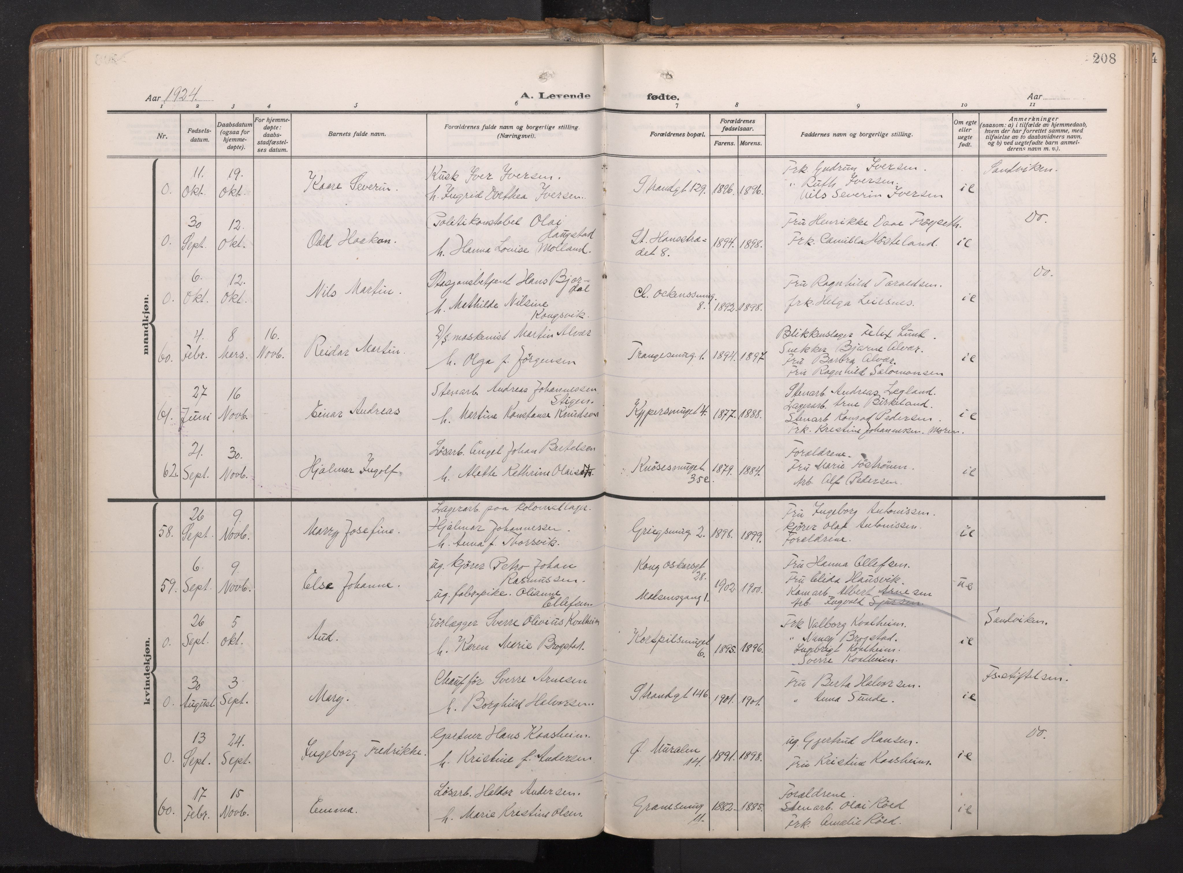 Nykirken Sokneprestembete, SAB/A-77101/H/Haa/L0020: Parish register (official) no. B 8, 1916-1933, p. 207b-208a
