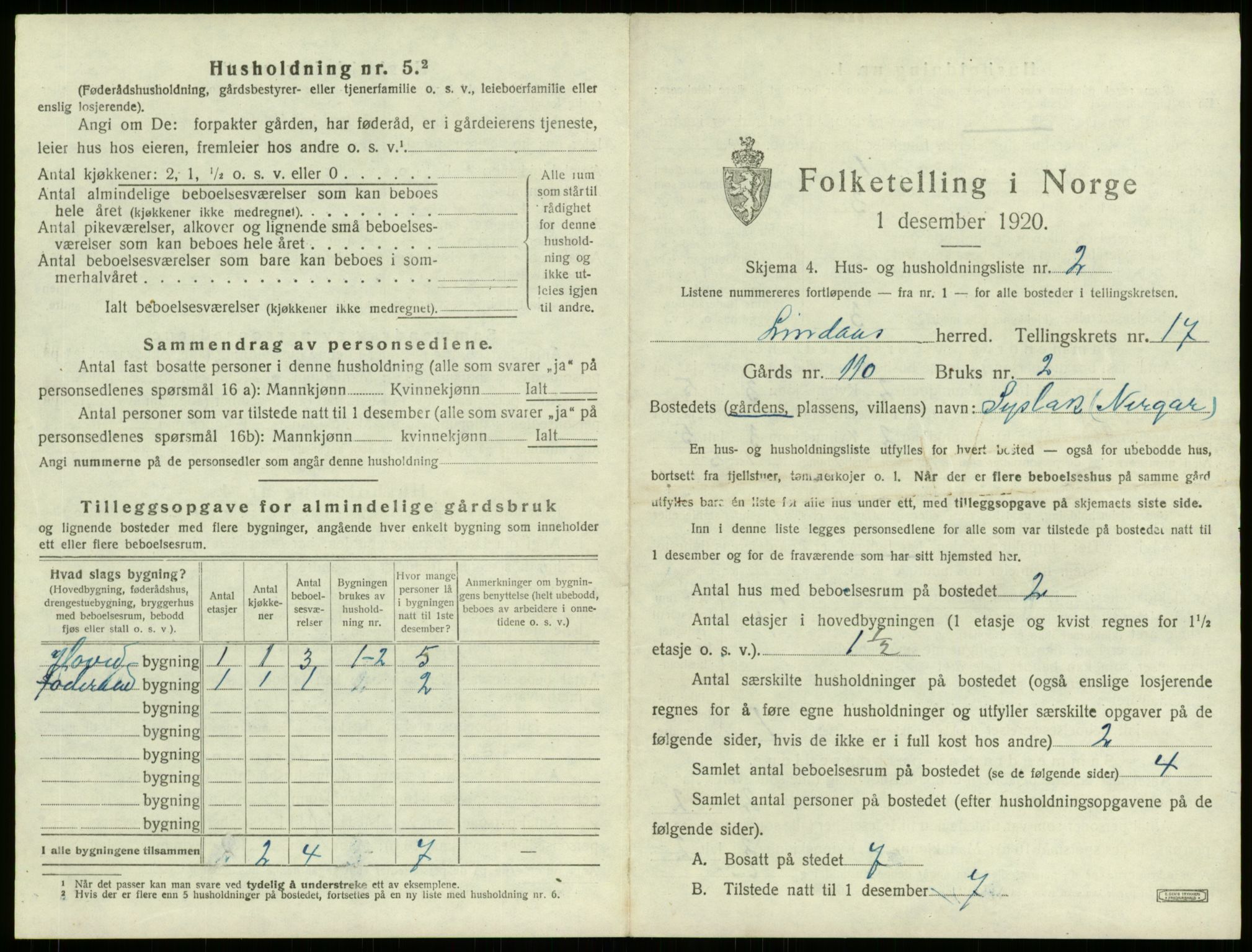 SAB, 1920 census for Lindås, 1920, p. 1223