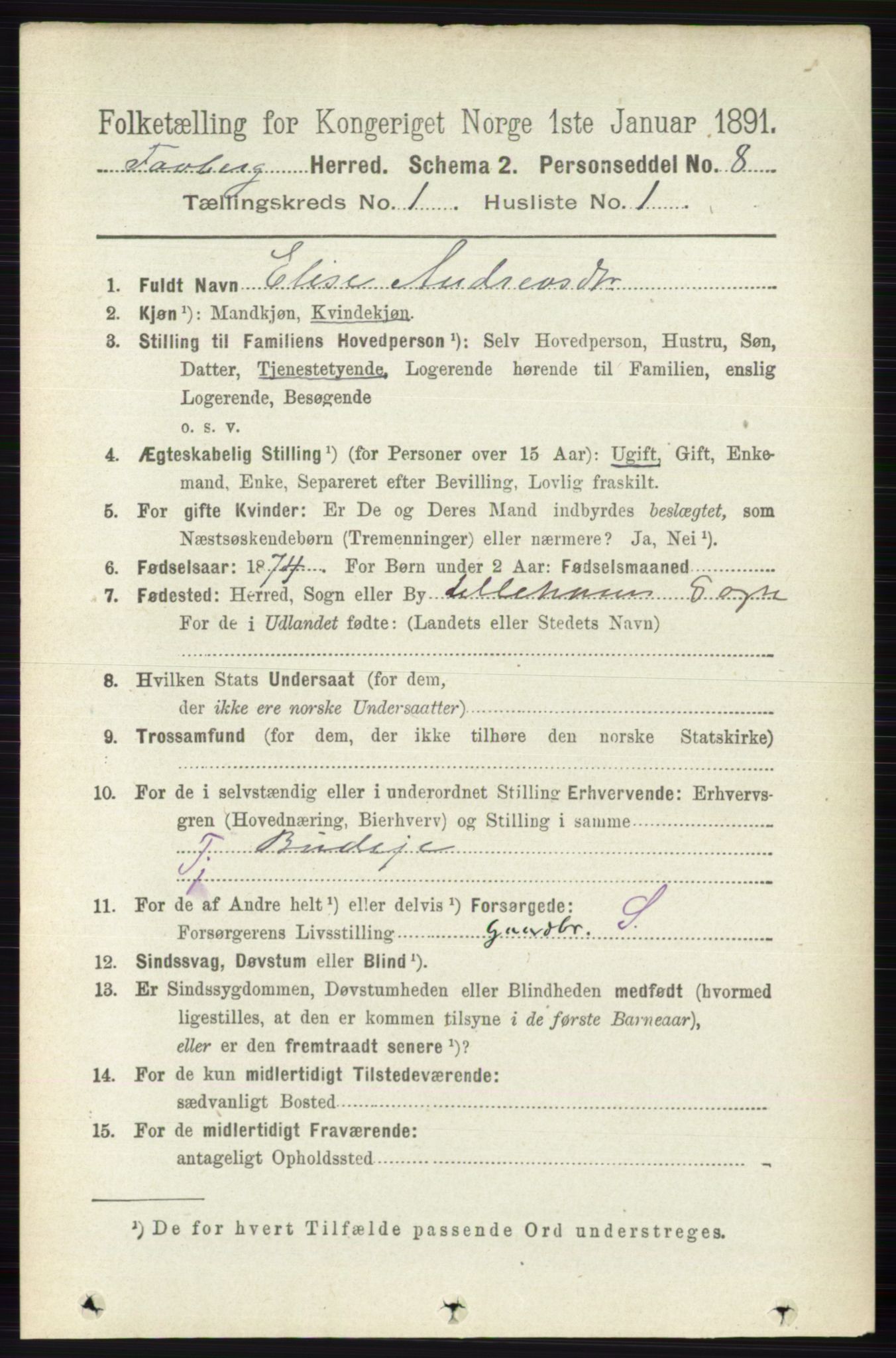 RA, 1891 census for 0524 Fåberg, 1891, p. 125