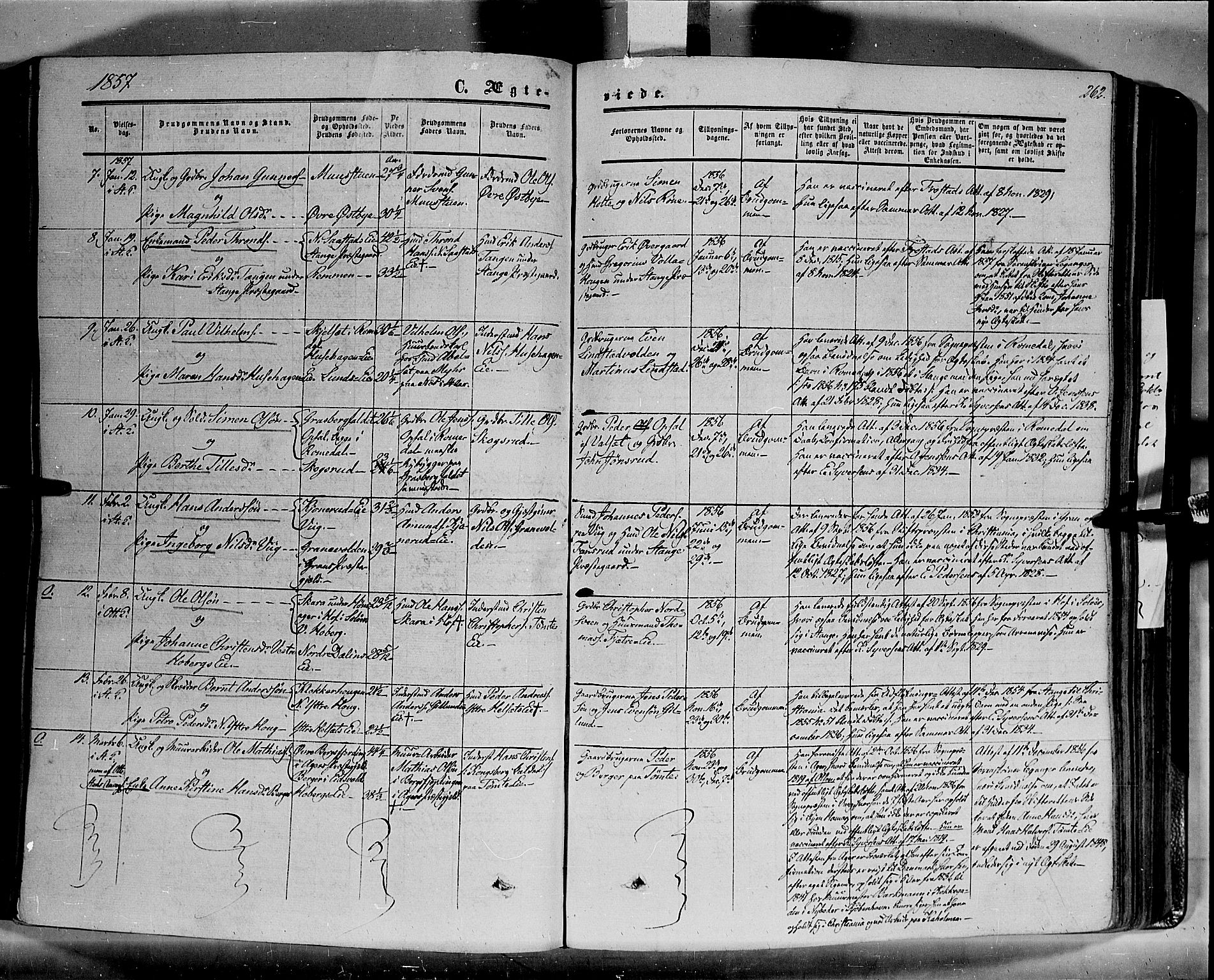Stange prestekontor, SAH/PREST-002/K/L0012: Parish register (official) no. 12, 1852-1862, p. 262